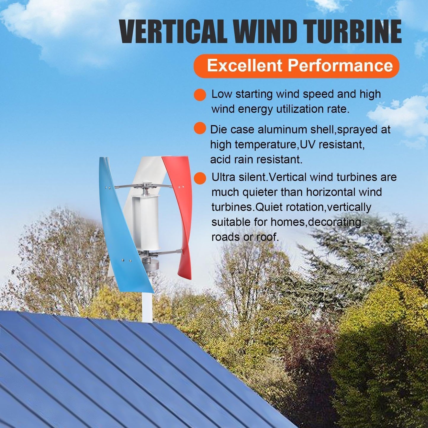 3000W Wind Turbine Generator Kit,12V/24V Vertical Axis Wind Turbine,Maglevs Winds Generator With Controller,Quiet 3 Leaves Small Household Windmill For Boats, Terraces, Cabins, Home,Industrial Energy