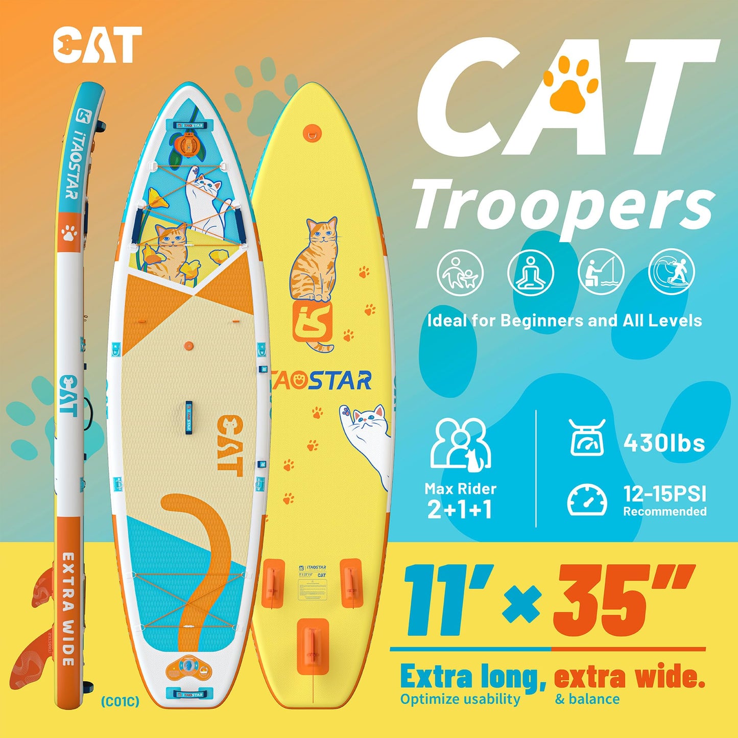 iTAOSTAR C01C Inflatable Stand Up Paddle Board with Premium SUP Board Accessories, Adj Paddle, Anti-Slip EVA Deck, 120L Travel Backpack w/Front Pocket | Blow Up Paddle Board for All Skill Levels