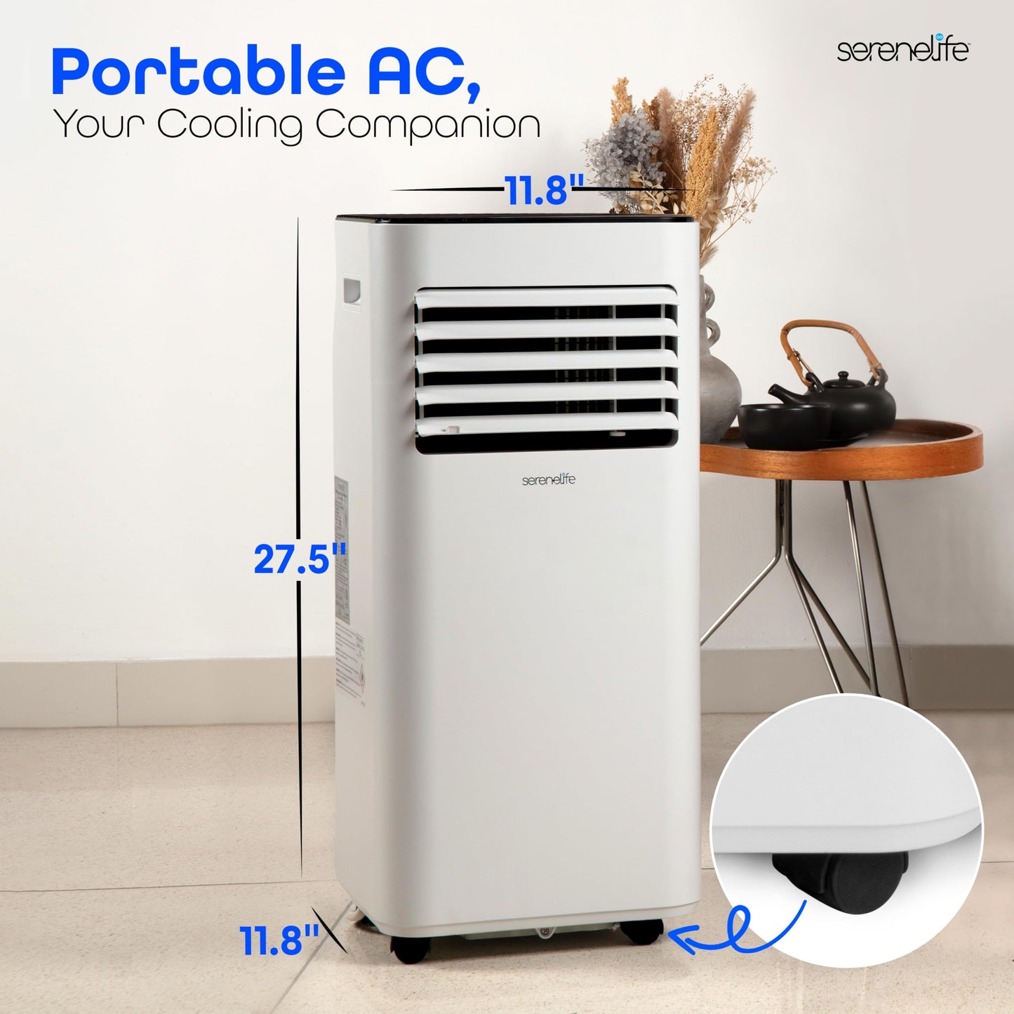 SereneLife 8000 BTU Portable Air Conditioner, Small AC with Dehumidifier and Fan, Mini AC Unit with 350 Sq. Ft. Coverage, Timer Settings Up to 24 Hours, Includes Remote Control Window Mount Kit