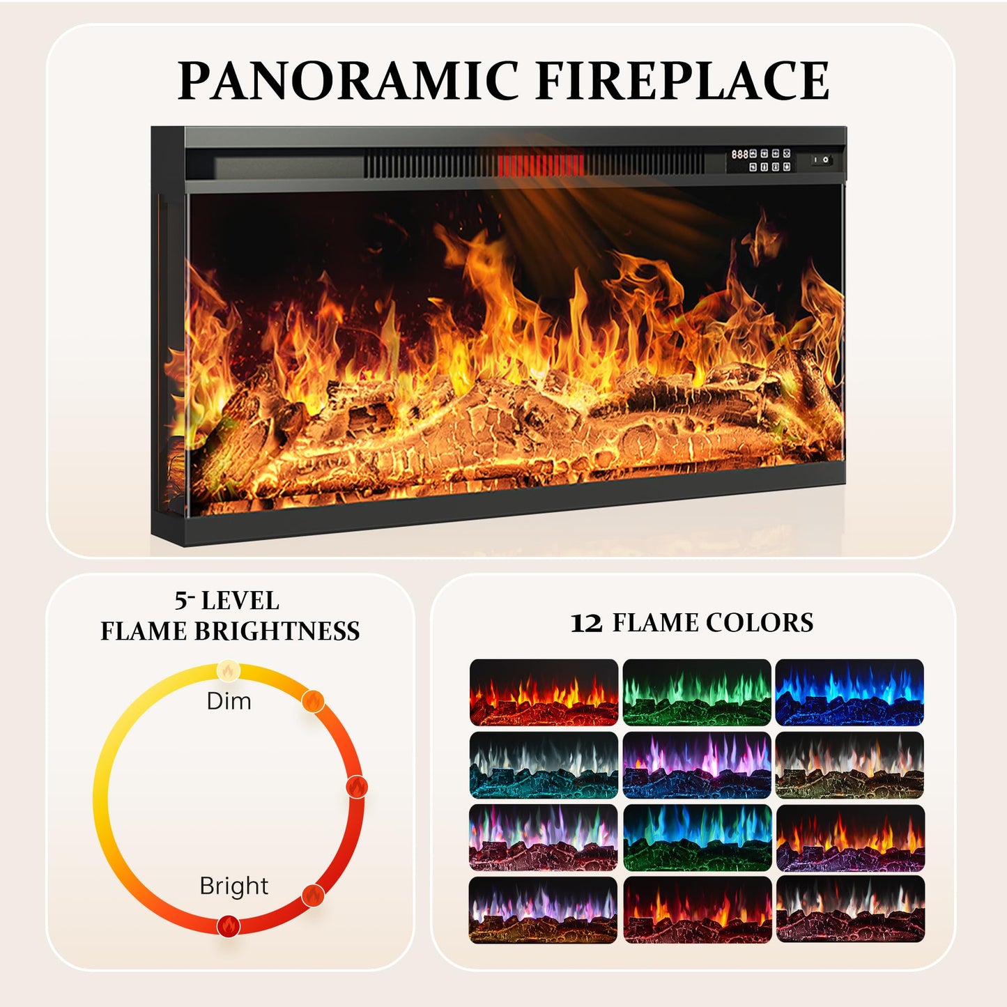 MXV 70'' Fireplace TV Stand, Farmhouse Entertainment Center with 3 Sided Glass TV Stand, Modern Media Console Table with Storage Drawers & Cabinets with LED Flame and Lights for Living Room, White