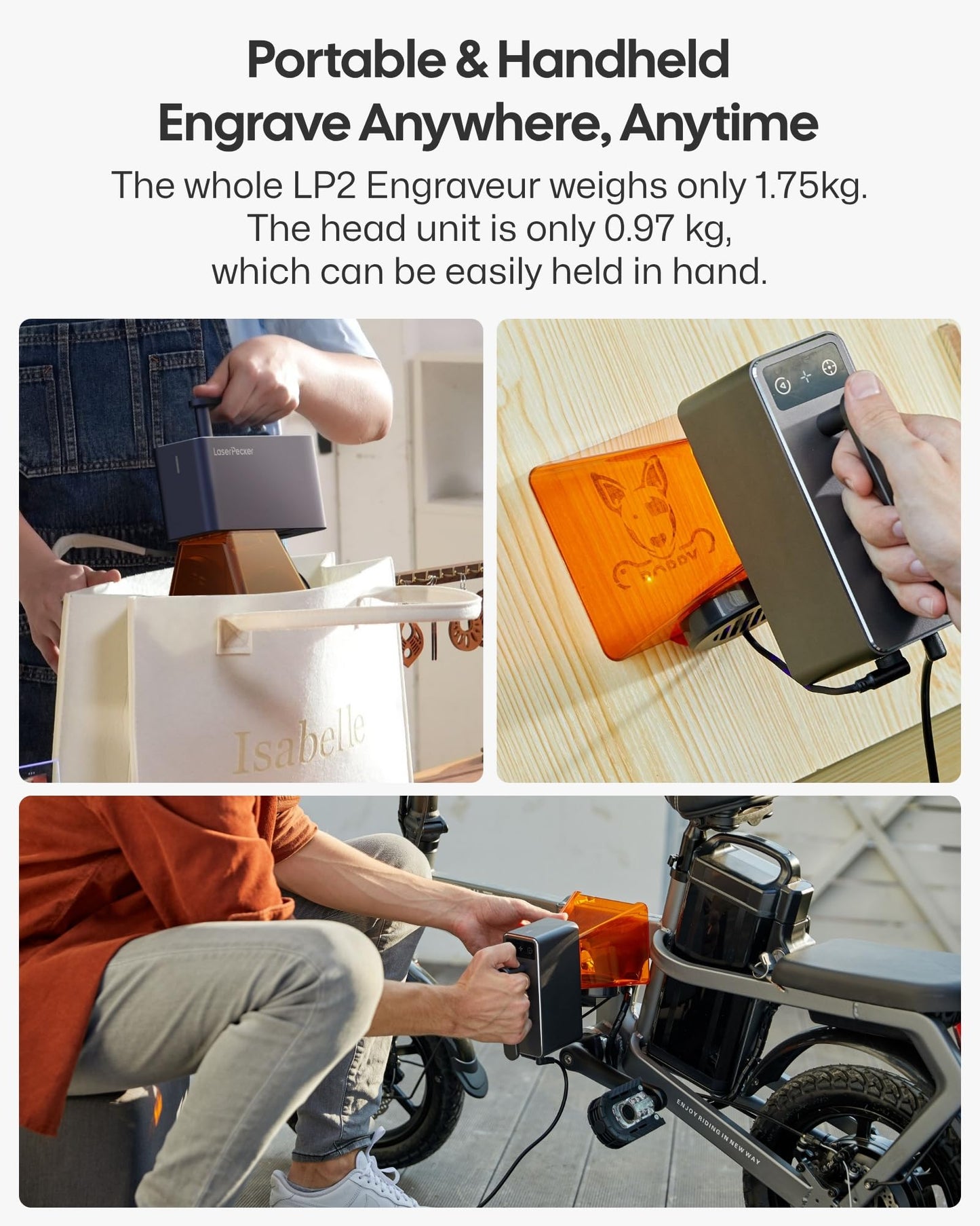 LaserPecker LP2 Laser Engraver with Roller, Portable and Handheld Laser Engraving Machine for Wood Metal Leather Acylic Engraving Laser Cutter, Suit Set with Versatile Rotary Roller
