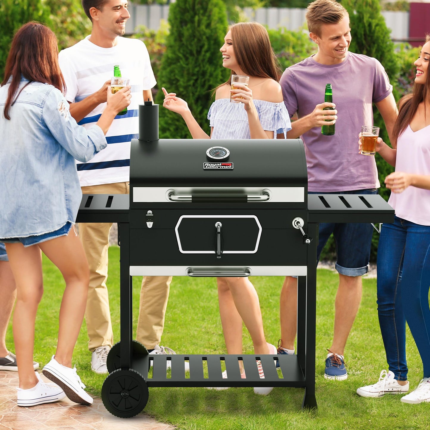 Royal Gourmet CD2030AC Deluxe 30-Inch Charcoal Grill with Cover, Large BBQ Grill with Collapsible Side Tables for Outdoor Picnic Camping Patio Backyard Cooking, Black