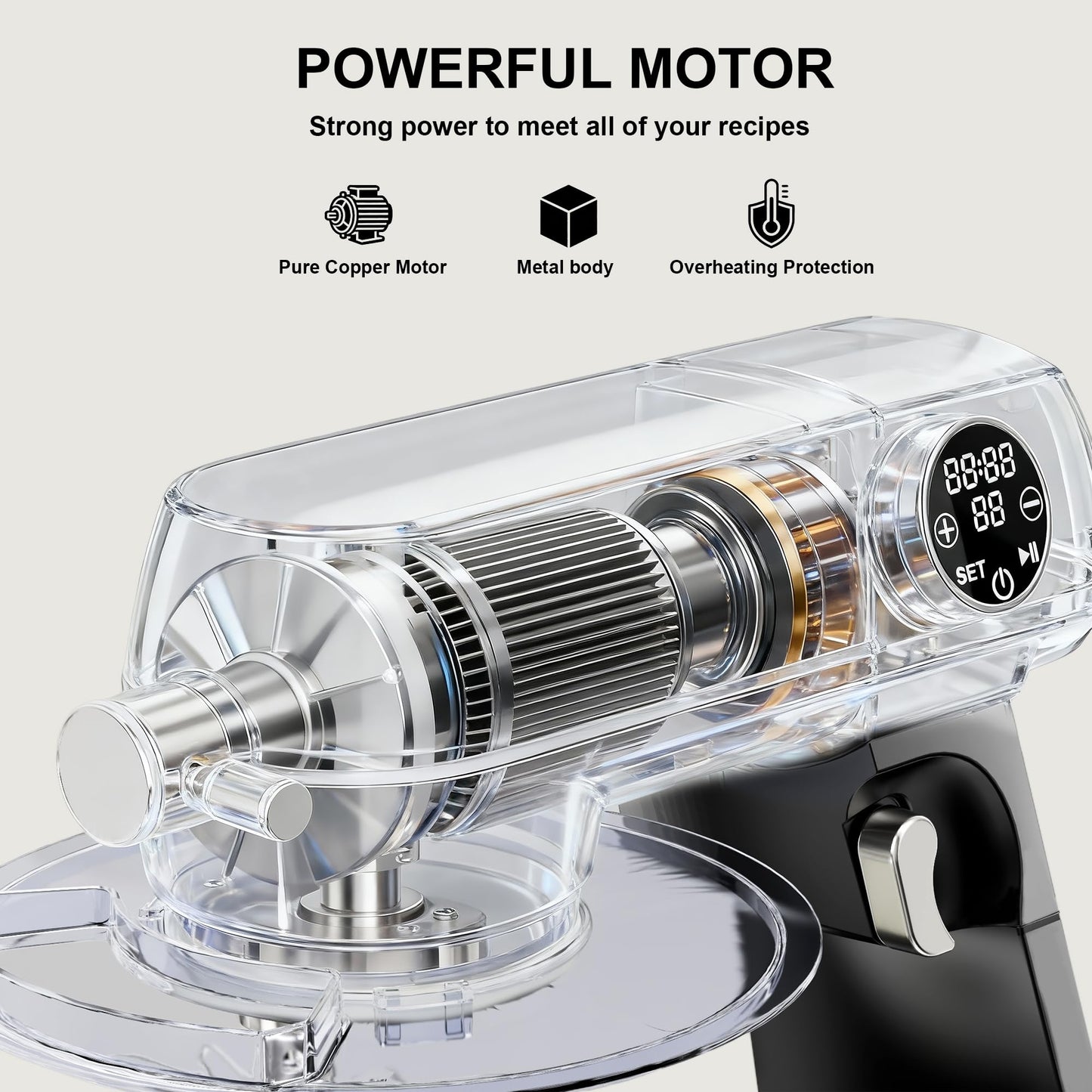 8.45 QT All Metal Stand Mixer,10 Speed Large Capacity Kitchen Mixer with Digital Timer & Tilt-Head, Electric Mixer with Whisk Dough Hook Mixing Beater for Baking,Cakes,Cookie,Bread,Salad (Black)