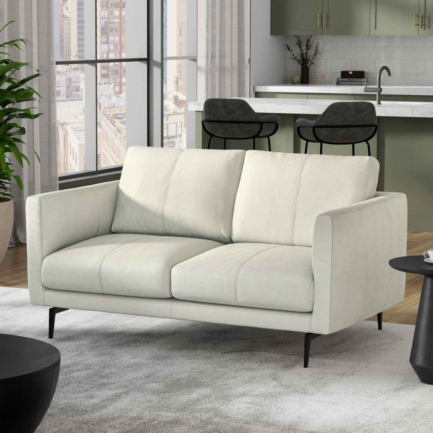 SIMPLIHOME Stevens Loveseat in Genuine Light Smoke Grey Leather, 60-inch Wide, Solid Wood Frame, Modern Compact Seating for Living Room or Apartment