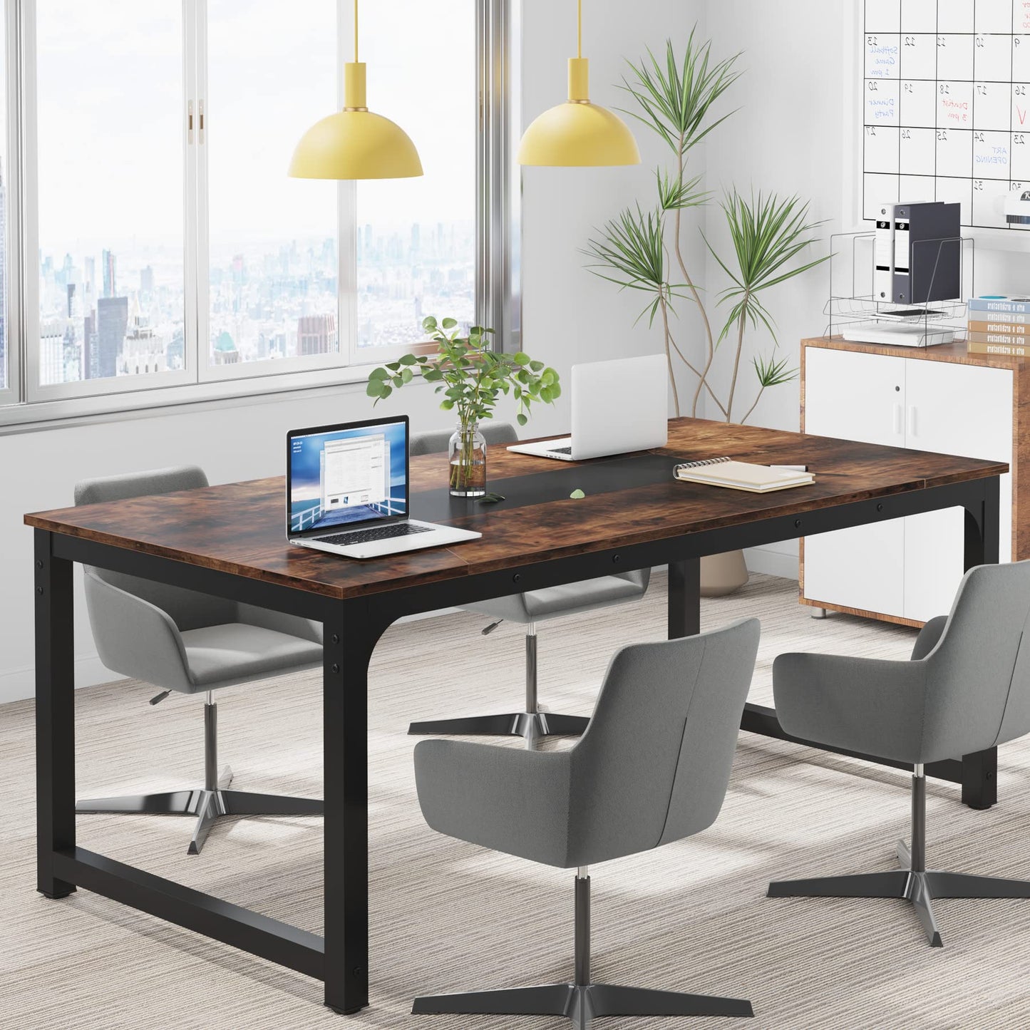 Tribesigns Modern Computer Desk, 70.8 x 35.4 inch Large Executive Office Desk Computer Table Study Writing Desk Workstation for Home Office,Rustic/Black