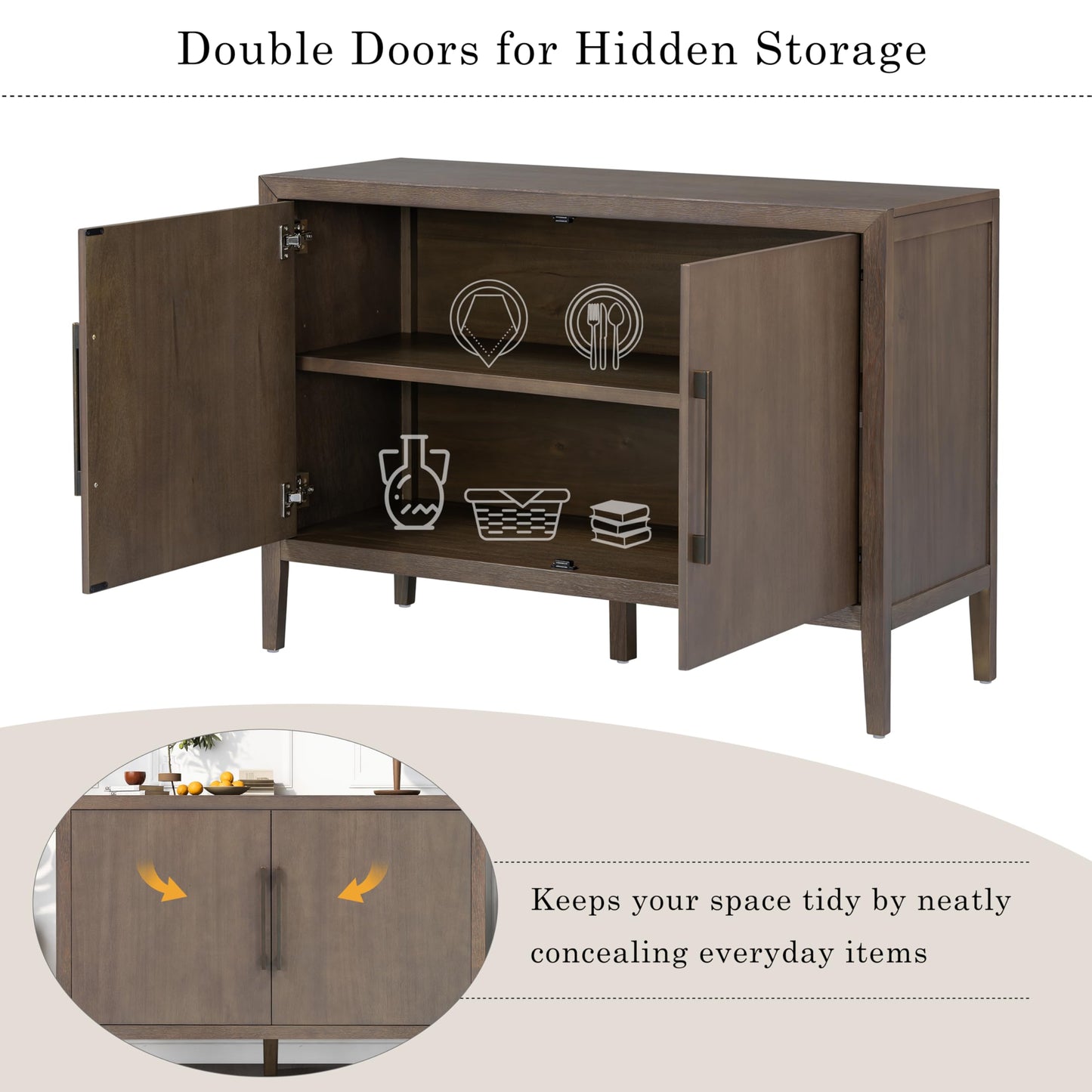 Merax Wood Farmhouse Buffet Sideboard with Metal Handles and 2 Doors