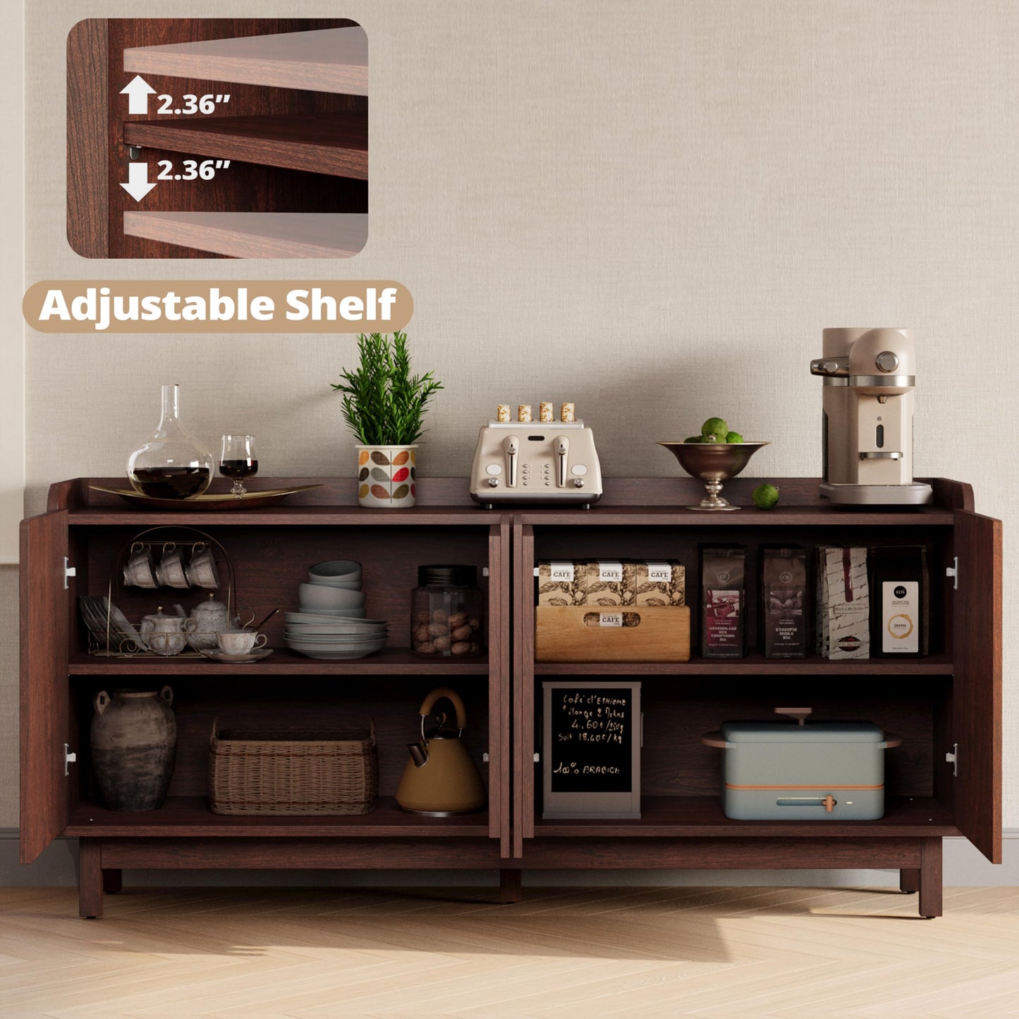 IRONCK Storage Cabinet with Grille Doors, Natural Red Walnut