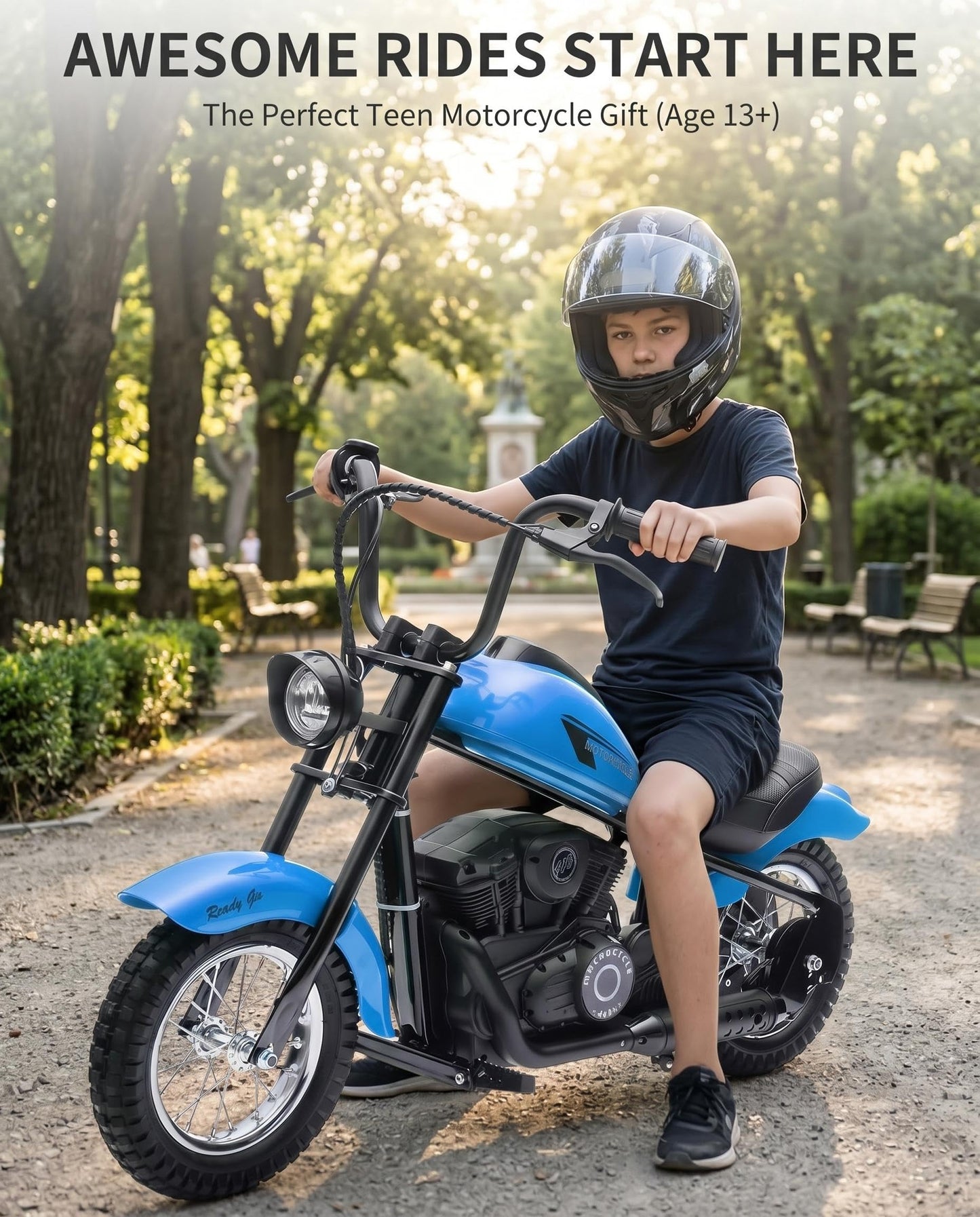 Electric Dirt Bike for Kids 24V, 150lb Max Weight & 15mph, Chain Driven Motor w/12'' Air Filled Tires, Handbrake & Shock Absorbers, LED Lights, Power Display Ride On Toy for Boys & Girls
