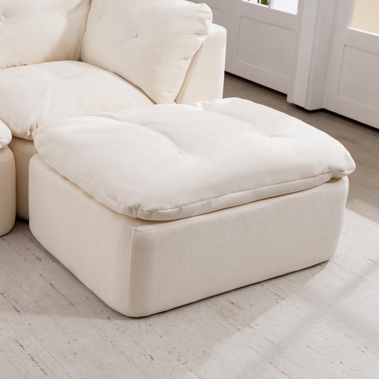 Tufted Cushions Cloud Sectional Boneless Sectional Sofa with Movable Ottoman, 112" Oversized Modular Convertible L Shaped Corner Couch with Deep Seat,Memory Foam Compressed Sofa