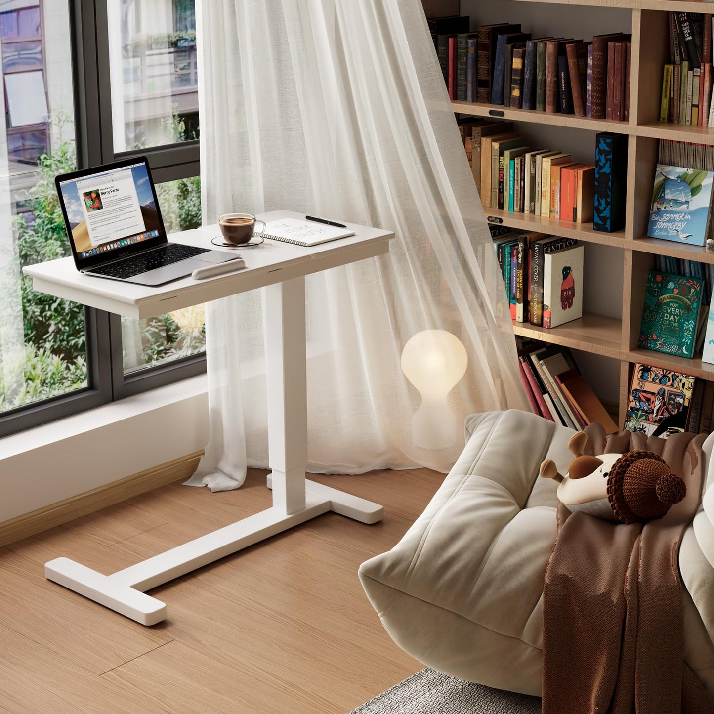 Muwuele Solid Wood Overbed Bedside Table with Wheels, Adjustable Medical Tilt Top Hospital Bed Table Over The Bed, Rolling Laptop Desk, Mobile Standing Desk for Hospital and Home Use (White)