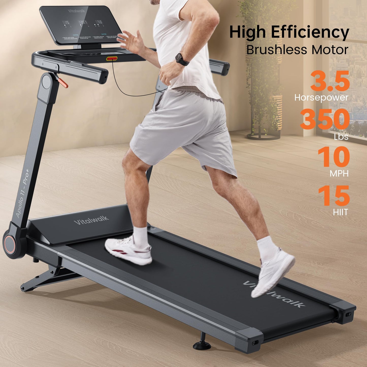 Vitalwalk Foldable Treadmill with Auto Incline, 48"x18" Wide Running Belt, 10MPH, 3.5HP Brushless, Walking Pad Treadmill for Home, Auto Folding, No Installation, 350LBS Capacity, APP, 20% Auto Incline