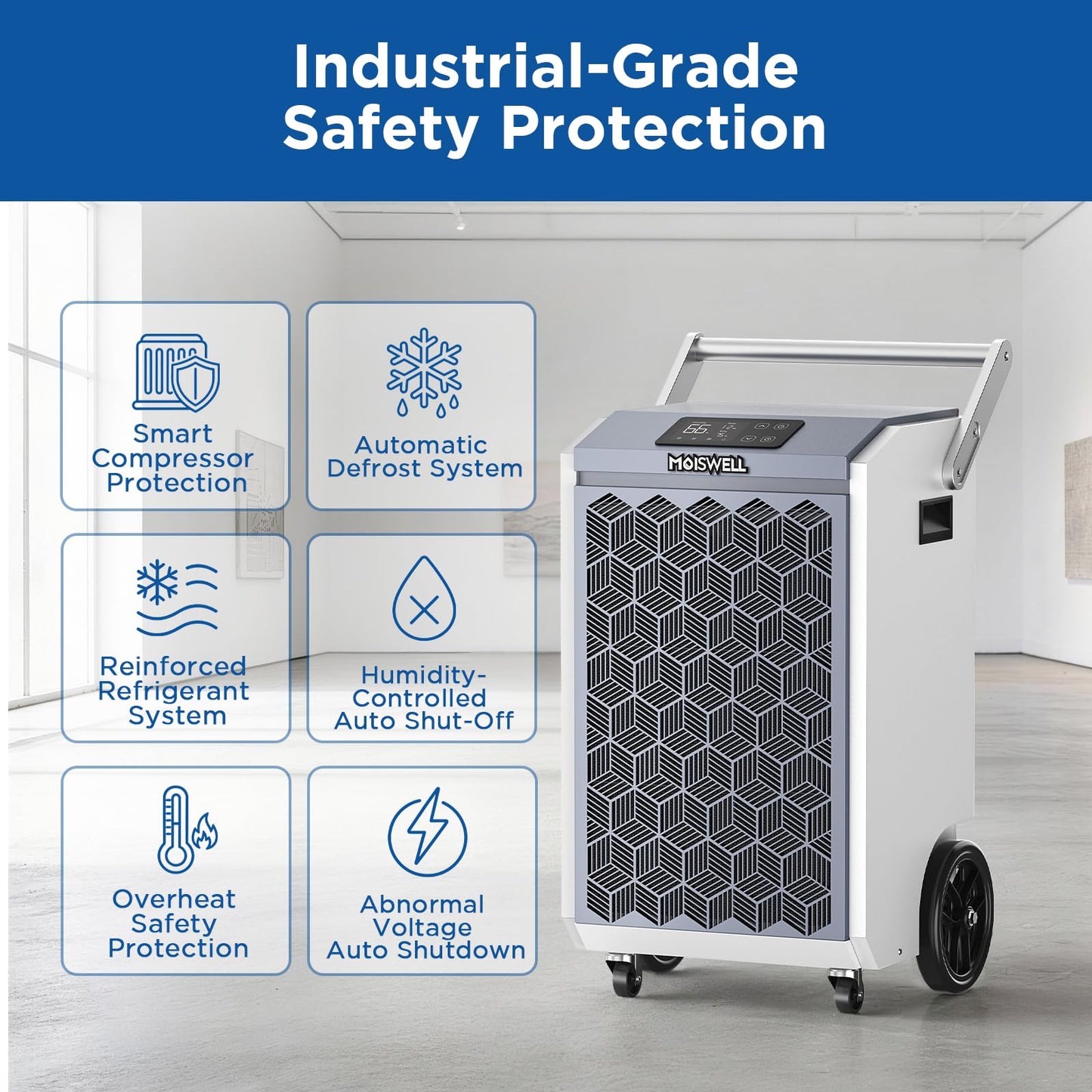 Moiswell 200 Pints Commercial Dehumidifier with Pump and Drain Hose for Basements, Heavy Duty Commercial Grade Dehumidifiers for Large Spaces, Warehouse, Industry Water Damage Unit, Auto Defrost
