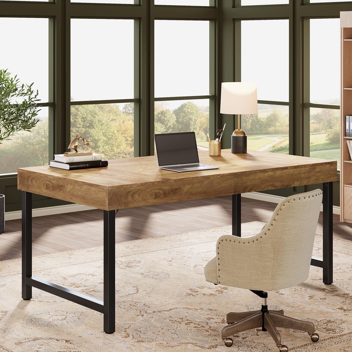 Tribesigns 55" Industrial Executive Desk for Home Office, Rustic Simple Computer Laptop Desk with Strong Metal Legs, Study Writing Table Business Workstation, Small Conference Table
