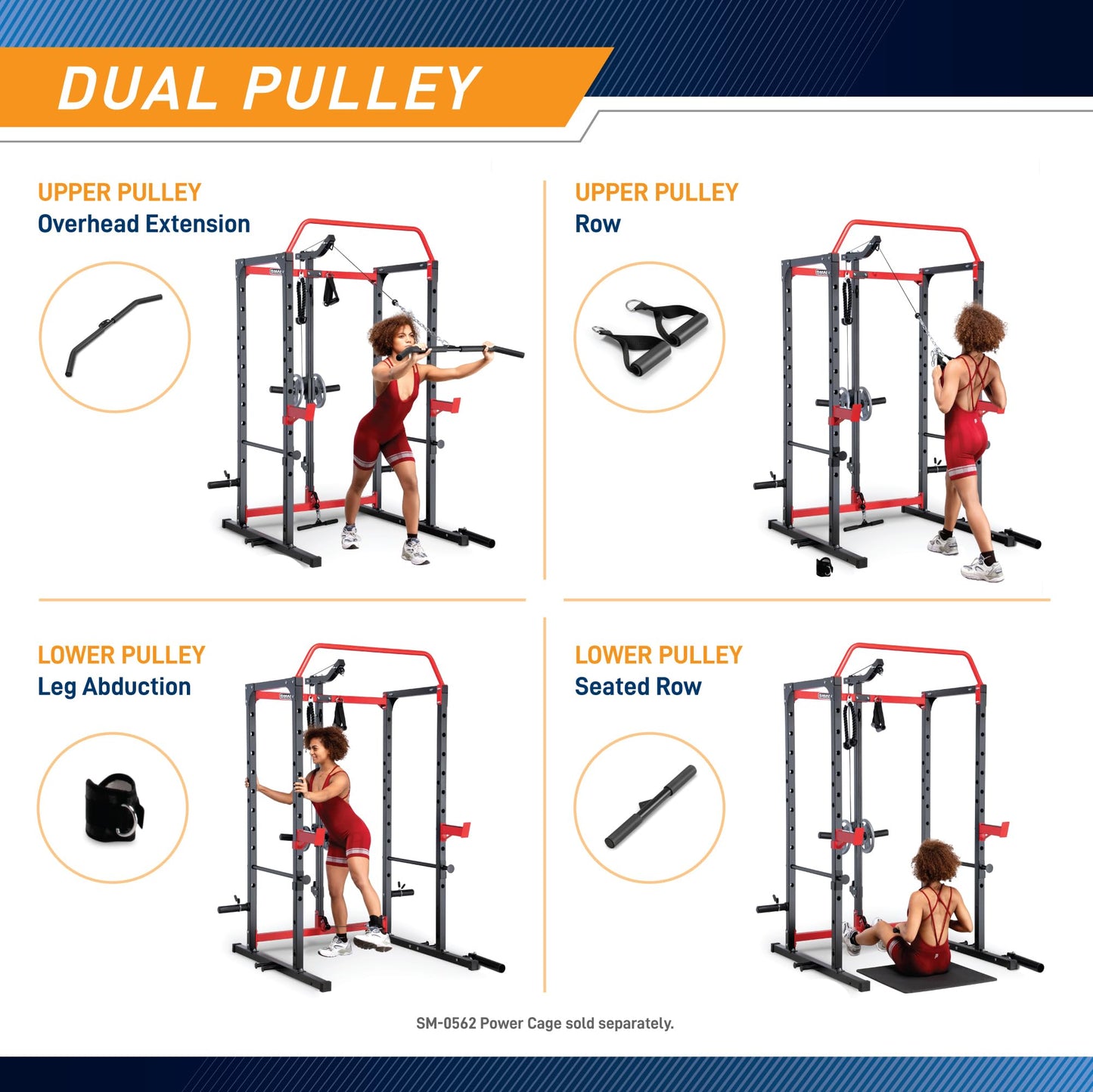 Marcy Accessories Bundle for Upper and Lower Body Workout, Strength Training - Optional Pulley System for SM-0562 Power Cage Home Gym System - ACC-0661