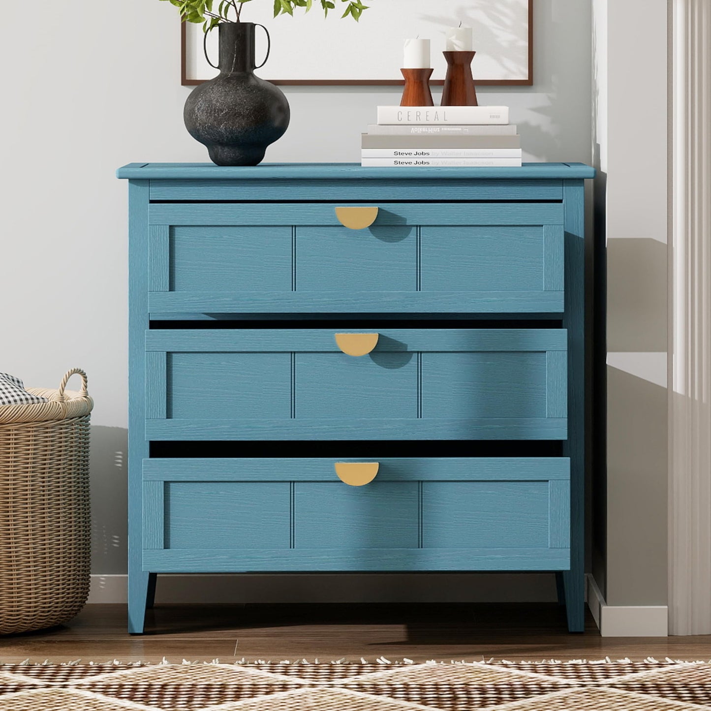 Nightstand Bedside Table End Table Storage Chest Cabinet (Blue(3 Drawers))