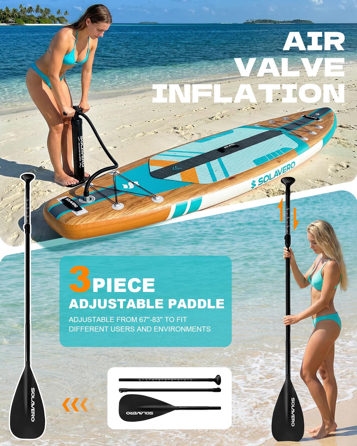 SOLAVERO 11'6" Inflatable Paddle Board with Premium SUP Board Accessories, Stand Up Paddle Board with Anti-Slip EVA Deck for Youth & Adults of All Skill Levels, Inflatable SUP for Yoga, Fishing, Surf