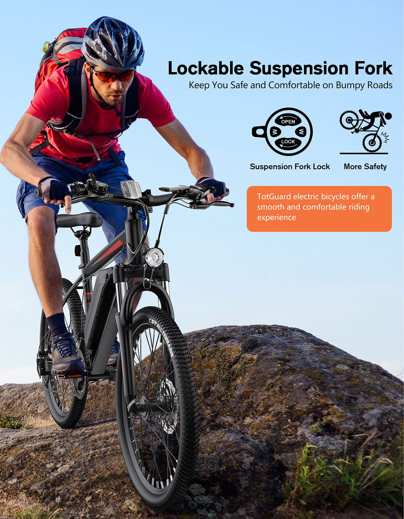 TotGuard Electric Bike for Adults, 26'' Ebike with Peak 500W Motor, Up to 50 Miles Electric Mountain Bike with Lockable Suspension Fork, Eletric Bicycle with 36V 374Wh Battery, 21 Speed, LCD Display