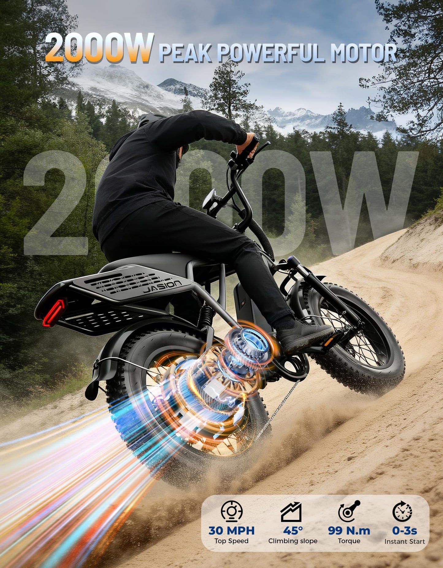 Jasion RetroVolt Electric Bike for Adults, [2000W Peak Motor & 30 MPH & 70-Miles], 48V 13AH Removable Battery, Hydraulic Brakes E Bike, 20'' X 4'' Fat Tire Electric Dirt Bike for Beach,Road