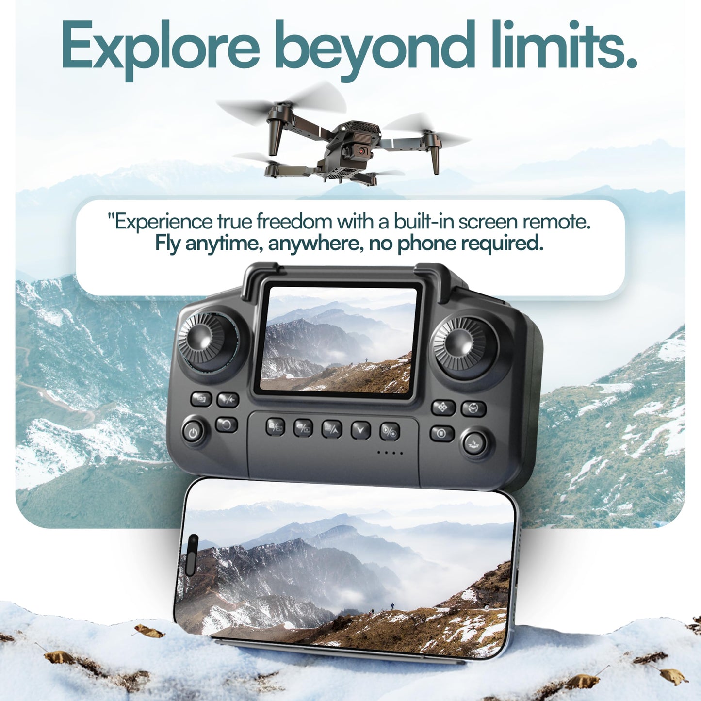 Falcon X 4K Drone with Built-In Screen Remote, Foldable FPV Quadcopter with Wide-Angle Camera, Carrying Case & 3 Batteries – Easy-to-Fly Drone for Beginners