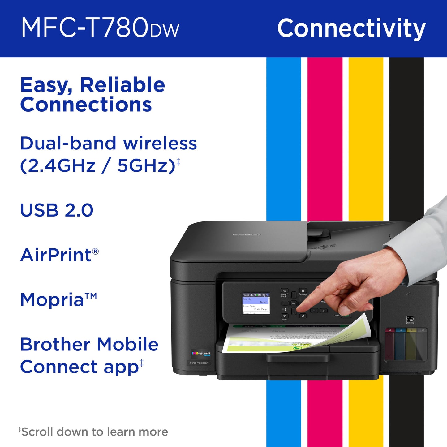Brother INKvestment Tank 780 Wireless Color Inkjet All-in-One Printer with Duplex Printing | Includes up to 3 Years of Ink in-Box(1) and a 3-Year Limited Warranty(2) (MFC-T780DW)