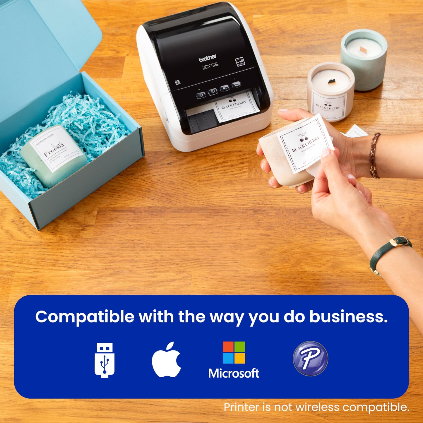 Brother QL-1100c Bundle, Wide Format Label Printer, Prints Postage Labels, Barcode & QR Code, USB Connectivity, Plus 4 Rolls of Genuine DK Label Tapes DK-1247 4.07” x 6.4” Die-Cut Shipping Labels
