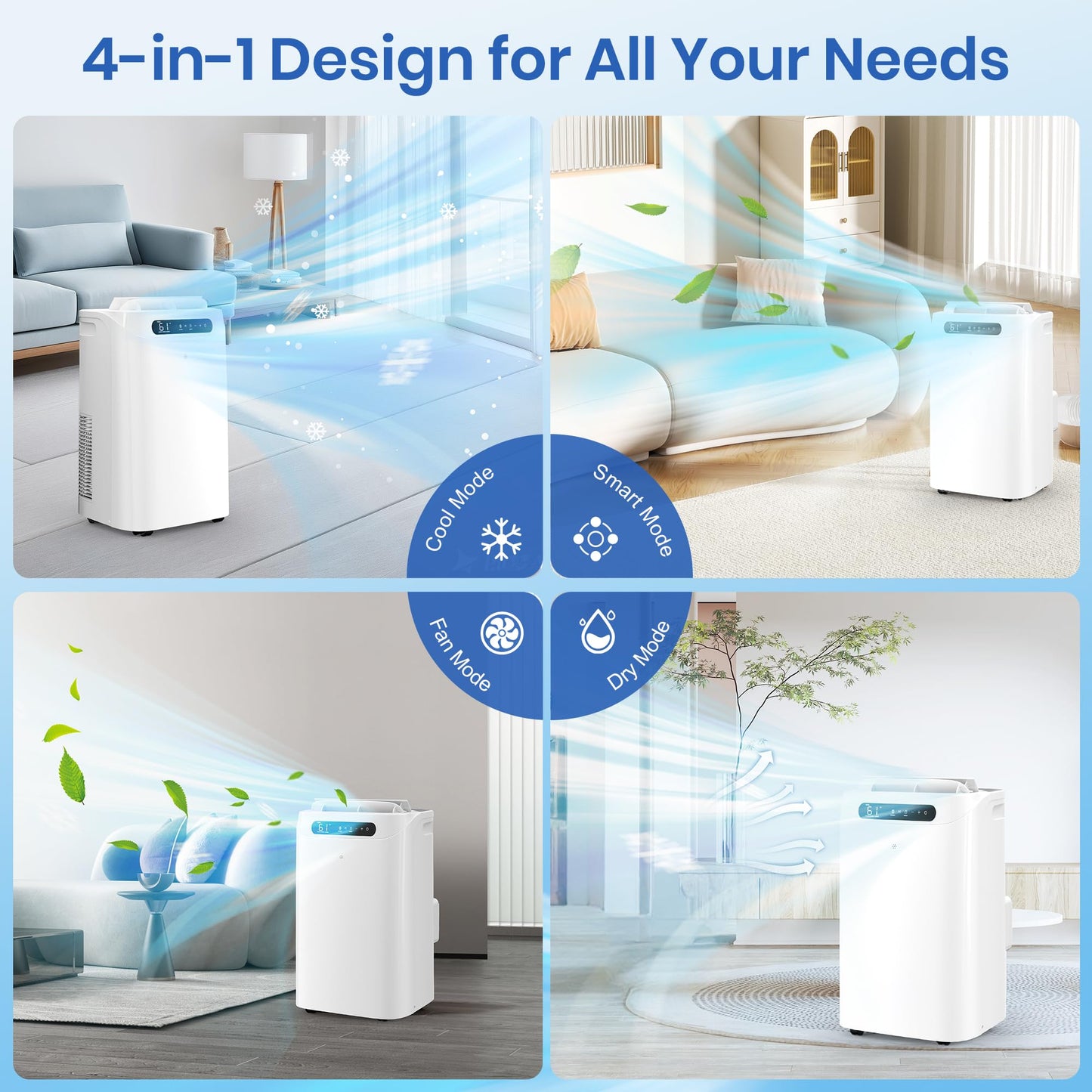 14000 BTU Portable Air Conditioners for Room Cooling up to 700 Sq. Ft, 3-IN-1 Quiet Portable AC Unit with Dehumidifier Fan, Remote Control, Smart Sleep Mode, 24H Timer, Windows Kit Included