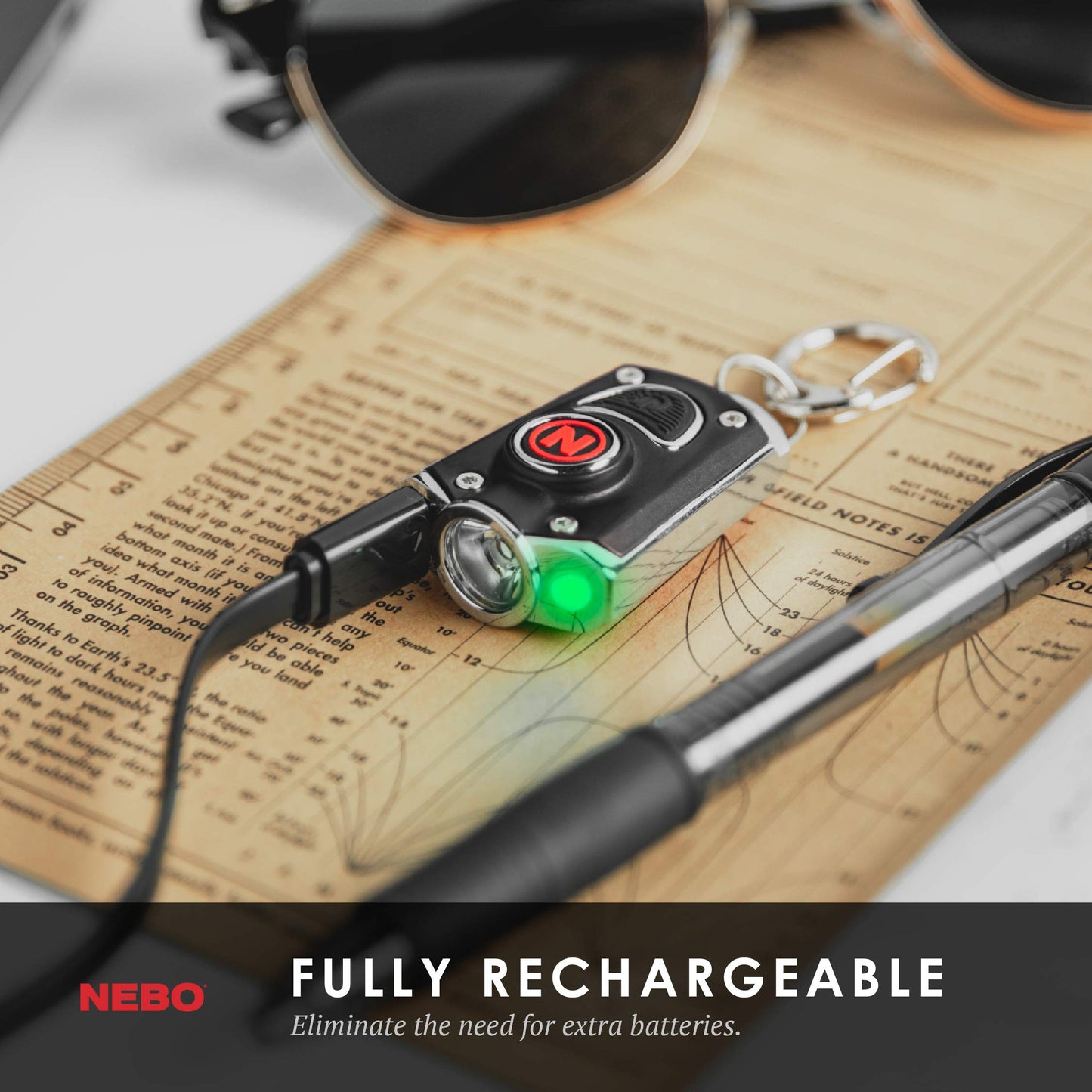 NEBO MYCRO Keychain Flashlight - 400 Lumens, 40H Run Time, Rechargeable, 6 Modes, Water Resistant, Model NEB-KEY-0003