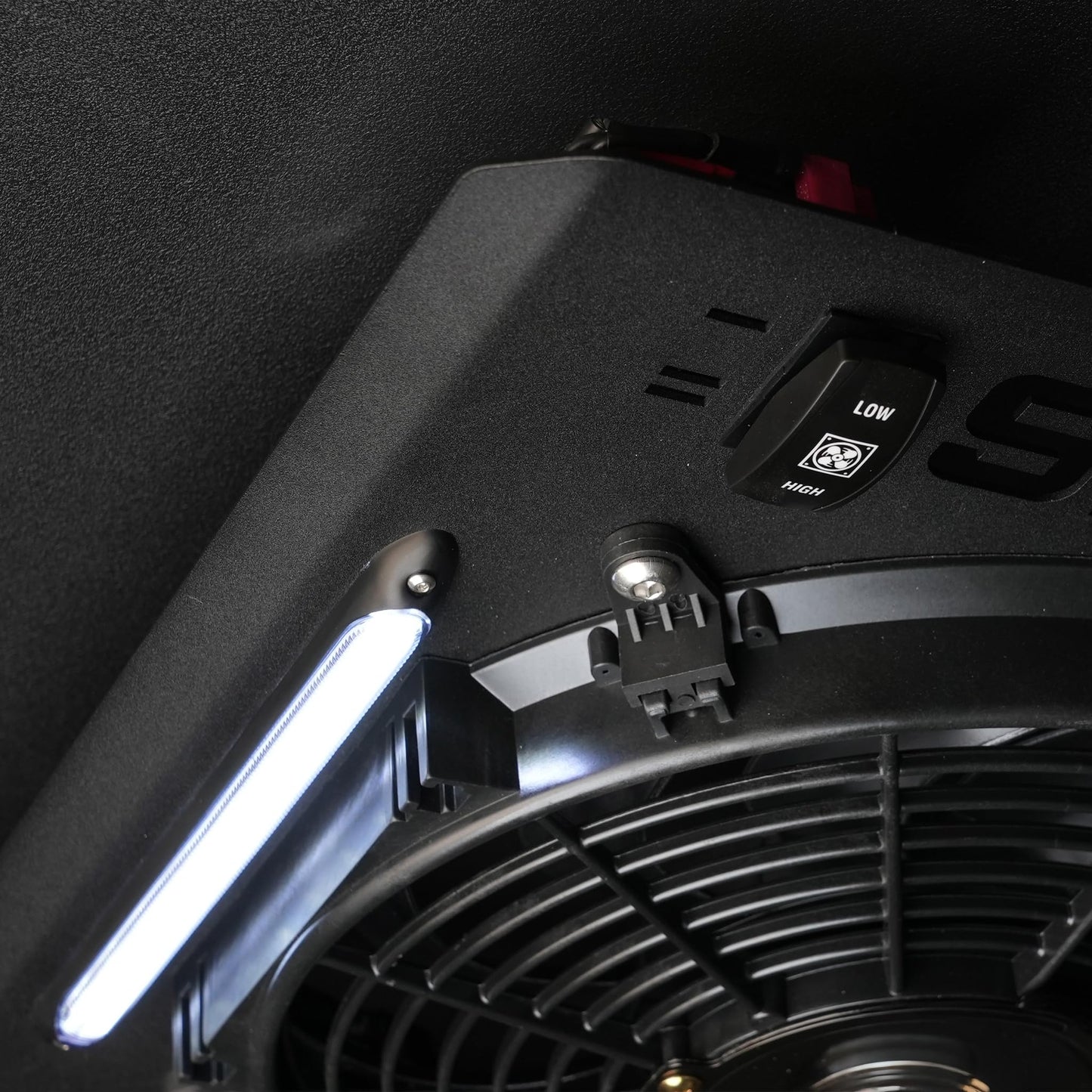 EHS Zero-Turn Canopy Fan with Dual-Speed Cooling Fan & LED Lights – Heavy-Duty UV Protection Sunshade for ROPS Tractors 1.5"-3" – Easy Bolt-On Install, Stay Cool While Mowing - Black