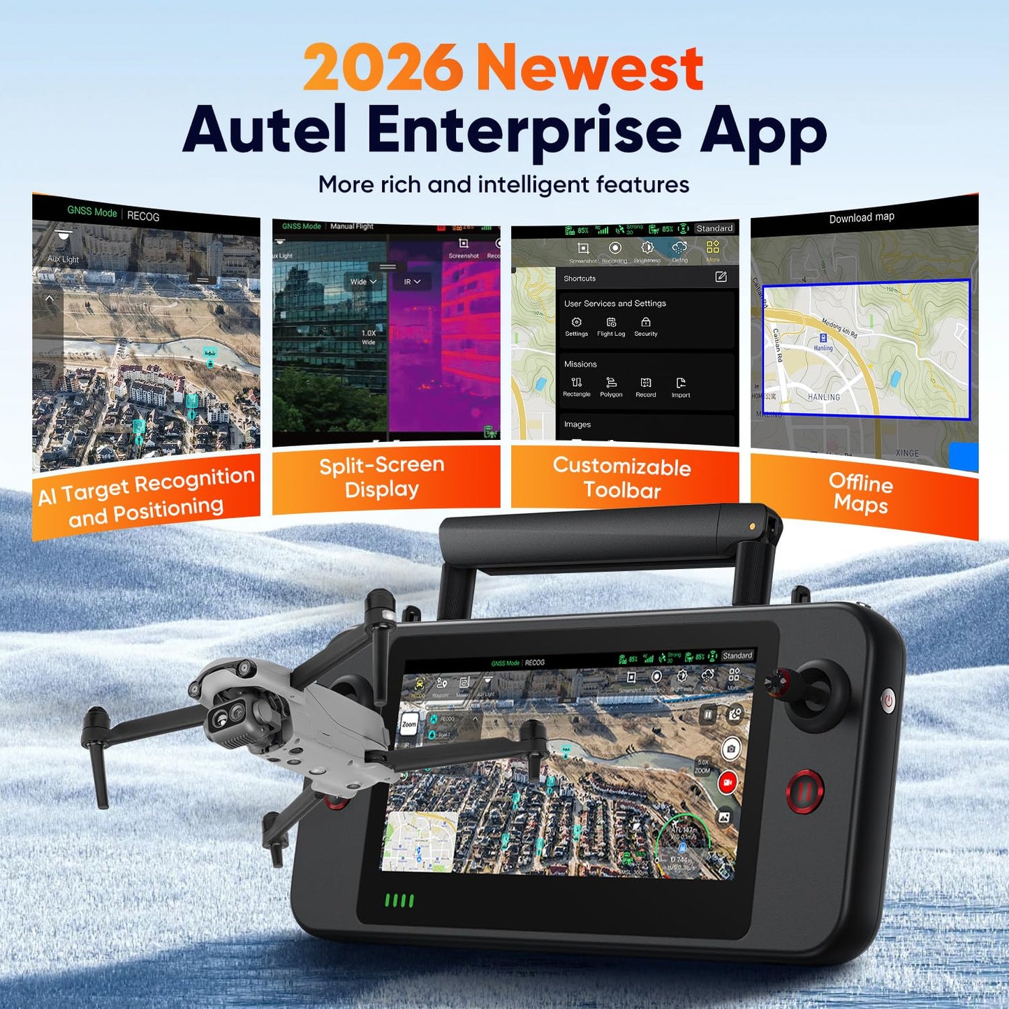 Autel Robotics EVO Lite 640T Enterprise Bundle, 640x512 T~hermal&1/2'' CMOS 48MP V~isible C-a-mera, 1-16x Digital Zoom, AI Target Recognition, 12KM Transmission, 866g Lightweight, 40Min Max Time