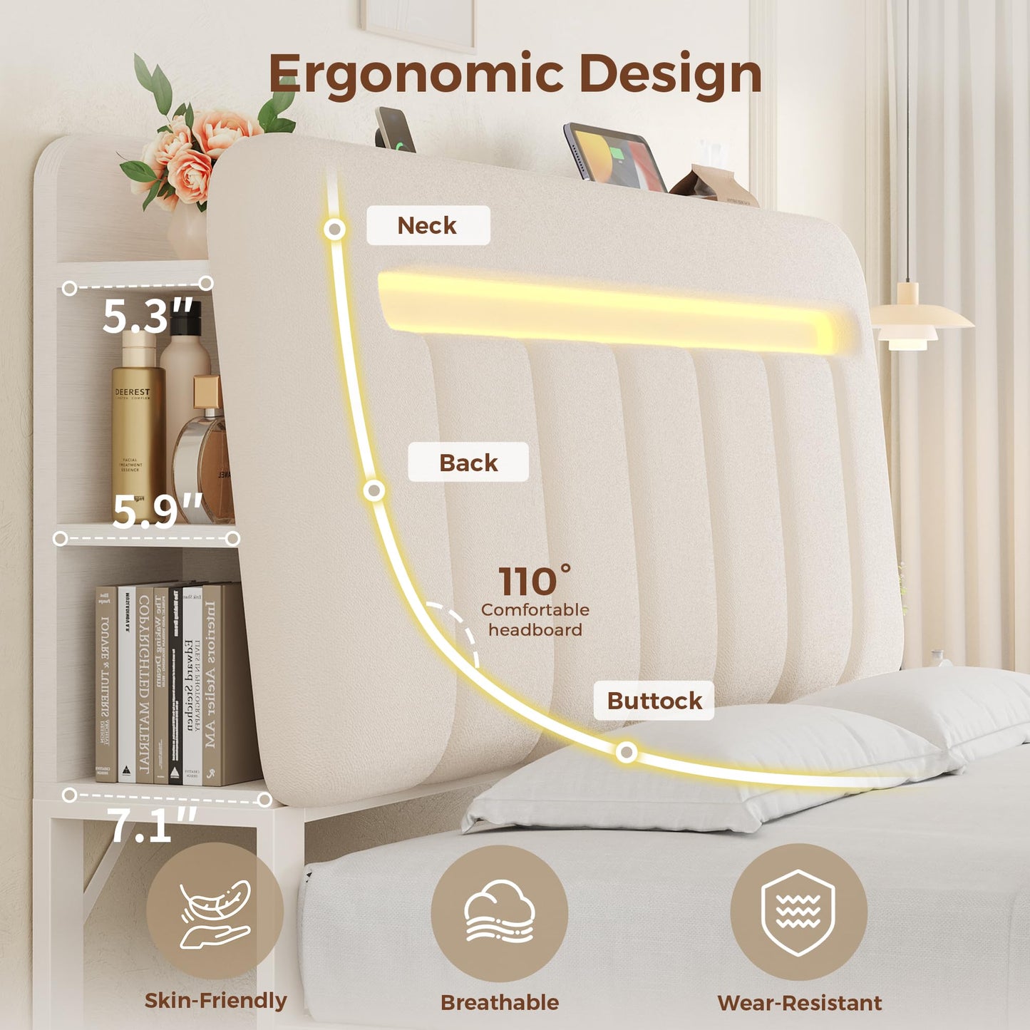 Jocoevol Full Size Bed Frame with Storage Headboard,Upholstered White Bed Frame Full with Storage Drawers and Charging Station,Velvet Platform Metal Bed, Noise-Free No Box Spring Needed