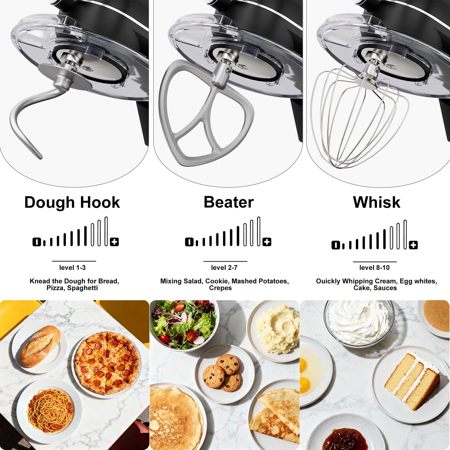 8.45 QT All Metal Stand Mixer,10 Speed Large Capacity Kitchen Mixer with Digital Timer & Tilt-Head, Electric Mixer with Whisk Dough Hook Mixing Beater for Baking,Cakes,Cookie,Bread,Salad (Black)
