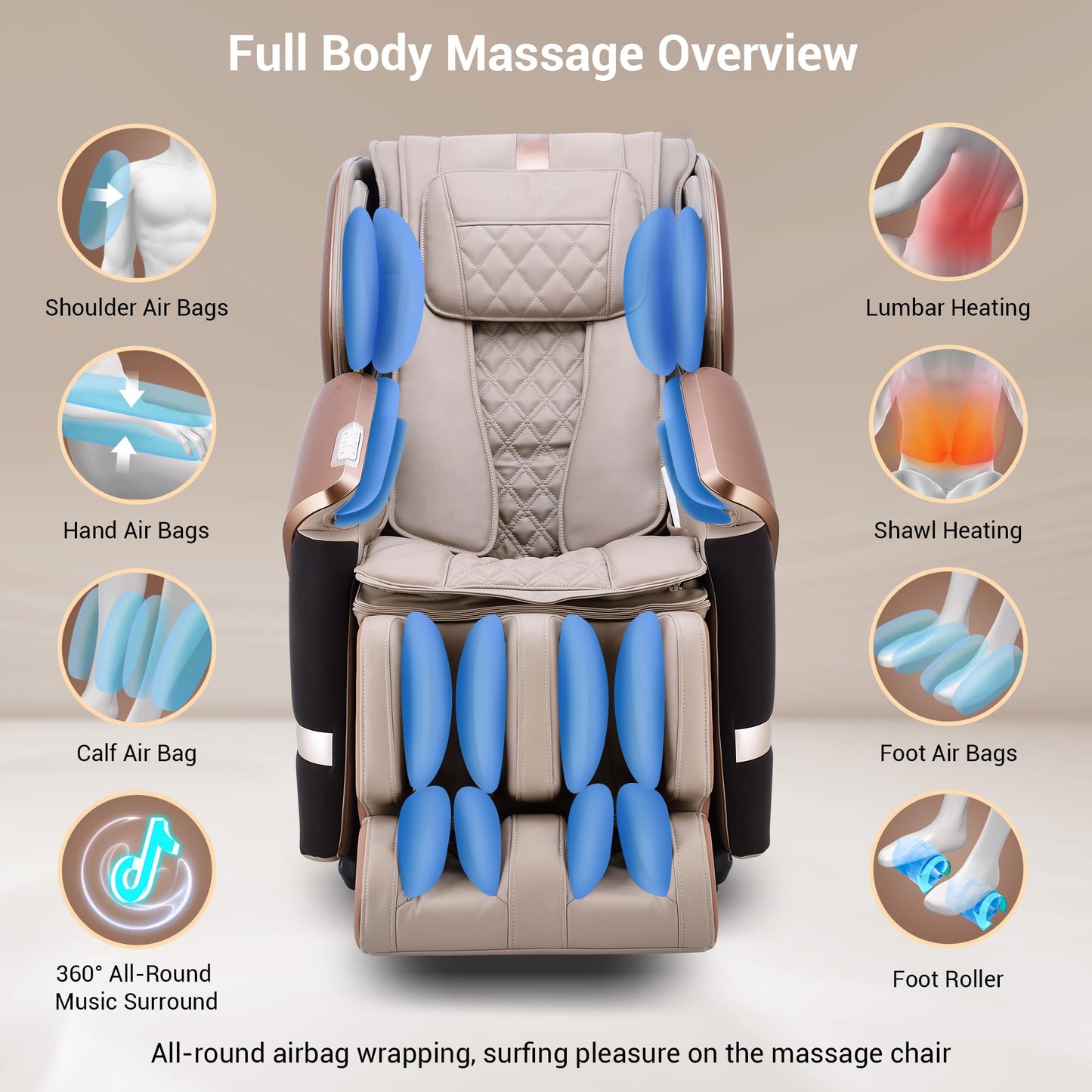 MYNTA 4D Massage Chair for Full Body, 4D+2D Dual Mechanism with Waist & Shawl Heating, Zero Gravity Recliner Foot & Calf Massage, Extended SL-Track, Music Sync with Hi-Fi Bluetooth Speaker