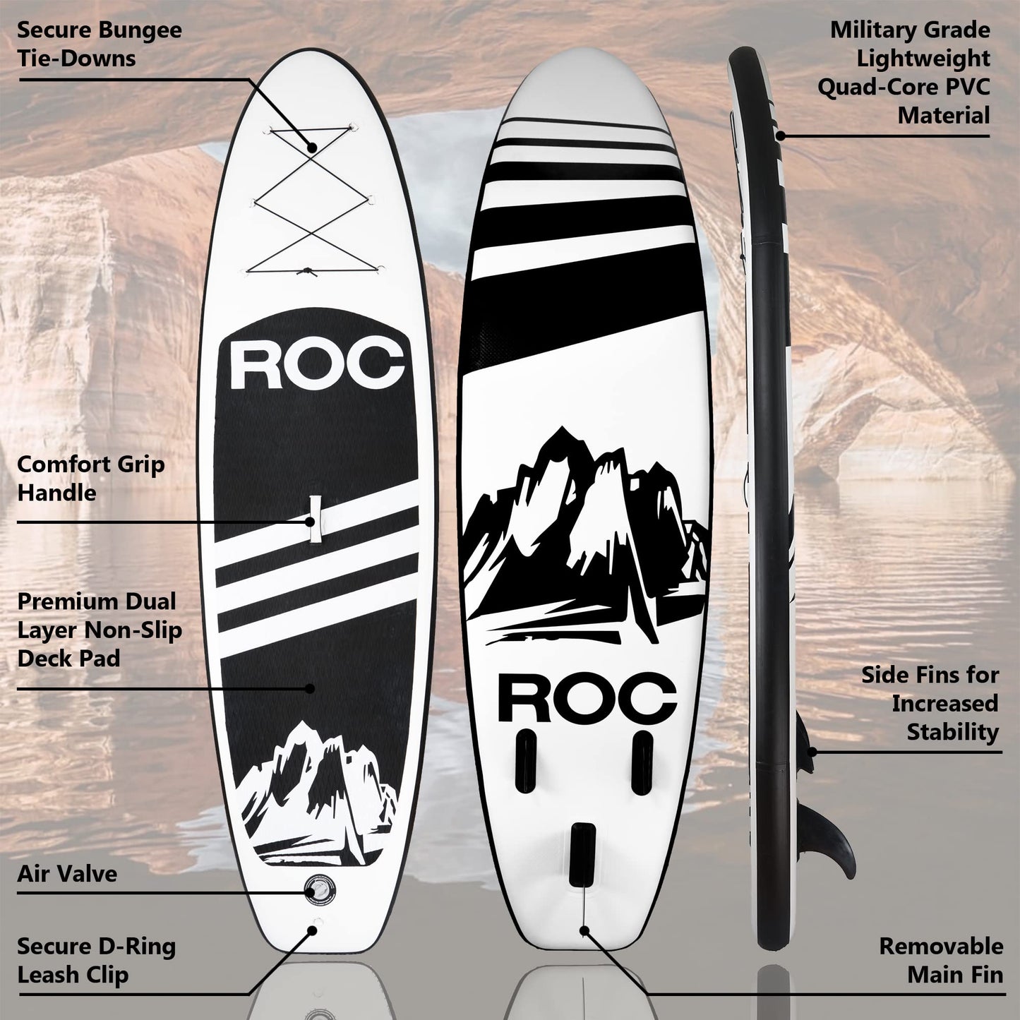Roc Inflatable Stand Up Paddle Board with Premium SUP Paddle Board Accessories, Wide Stable Design, Non-Slip Comfort Deck for Youth & Adults (Black)