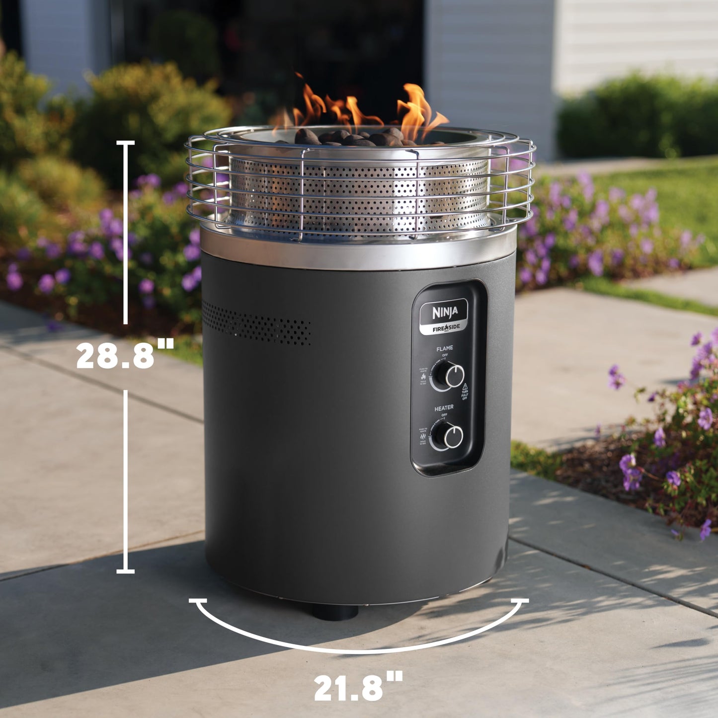 Ninja Fireside360™ Outdoor Heater & Fire Pit | 3 Modes: Flame, Heat, Flame & Heat | Portable for Patio, Deck, Camping | Easy Control Smokeless Flames | Push to Start Ignition | Charcoal | OF101AMZ