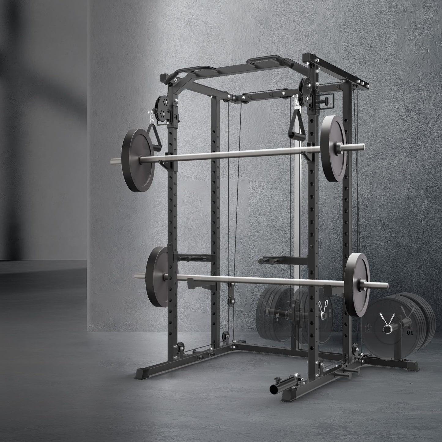 GarveeLife Power Cage,2000LBS All in One Squat Power Rack with Dual Pulley Cable Crossover System,Heavy-Duty Steel Construction Squat Rack for Strength Training