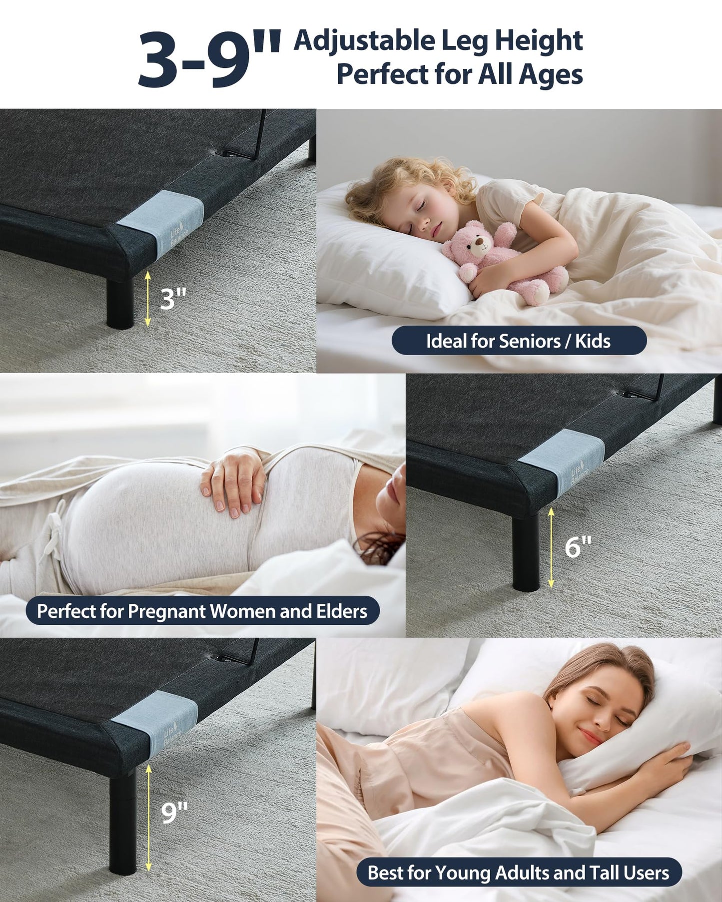 Adjustable Bed Frame King, Head & Foot Incline with Wireless Remote, Zero Gravity & Anti-Snore Modes, Adjustable Height Bed Base, Back Pain Relief, Post-Surgery Recover, Relieve Acid Reflux