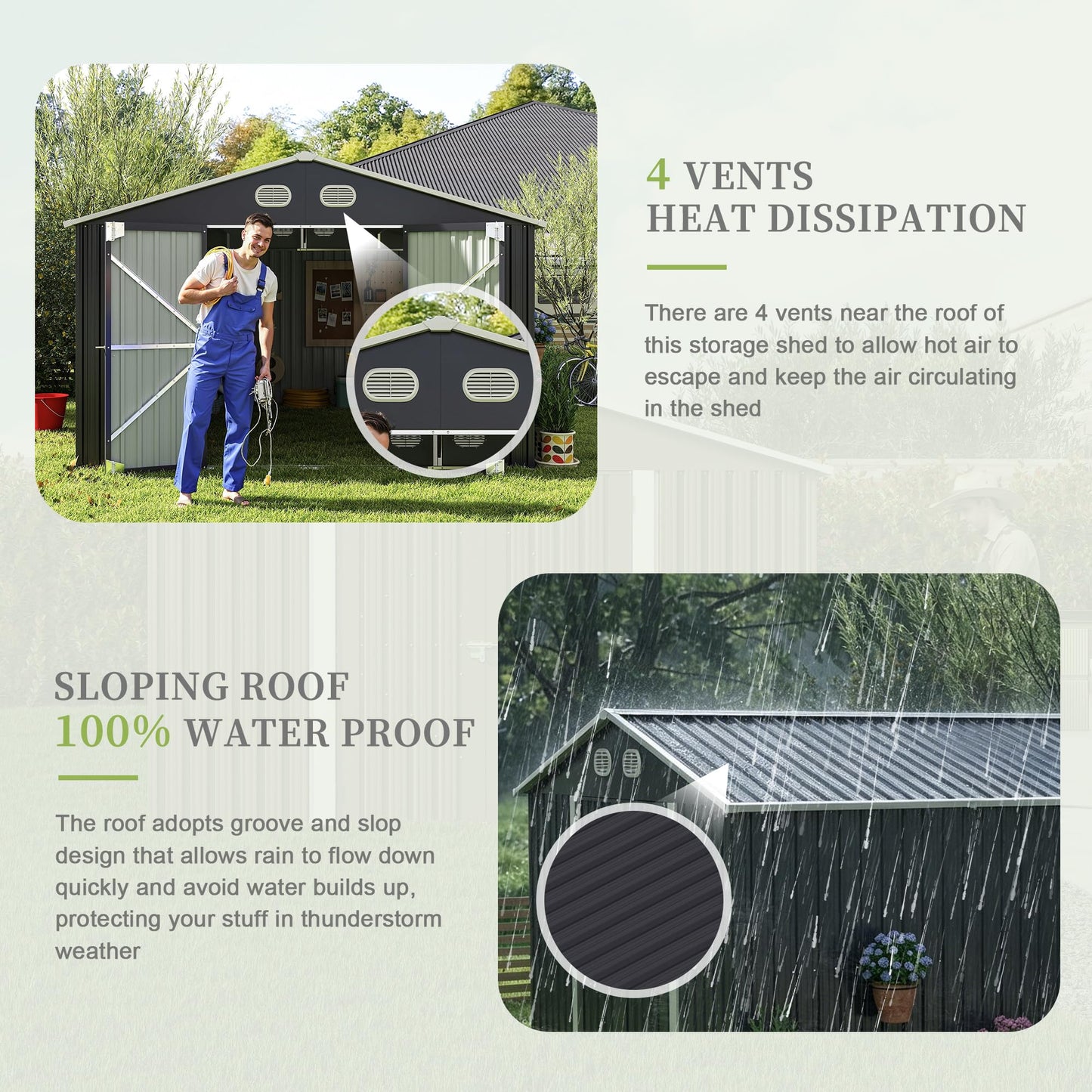 KEIKI 10x12 FT Metal Outdoor Storage Shed, Heavy Duty Steel Garden Tool Shed with Lockable Doors, Window & Sloped Roof, Waterproof Backyard Patio Storage Building, Dark Gray