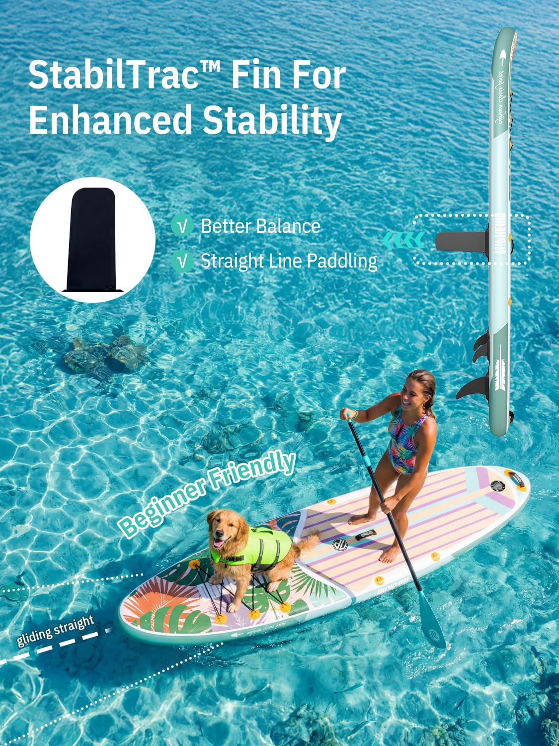 Niphean Inflatable Stand Up Paddle Board with Stabiltrac Fin Design and SUP Accessories, Anti-Slip EVA Deck, 10’6’’ Inflatable Paddle Boards for Adults & Youth of All Skill Levels