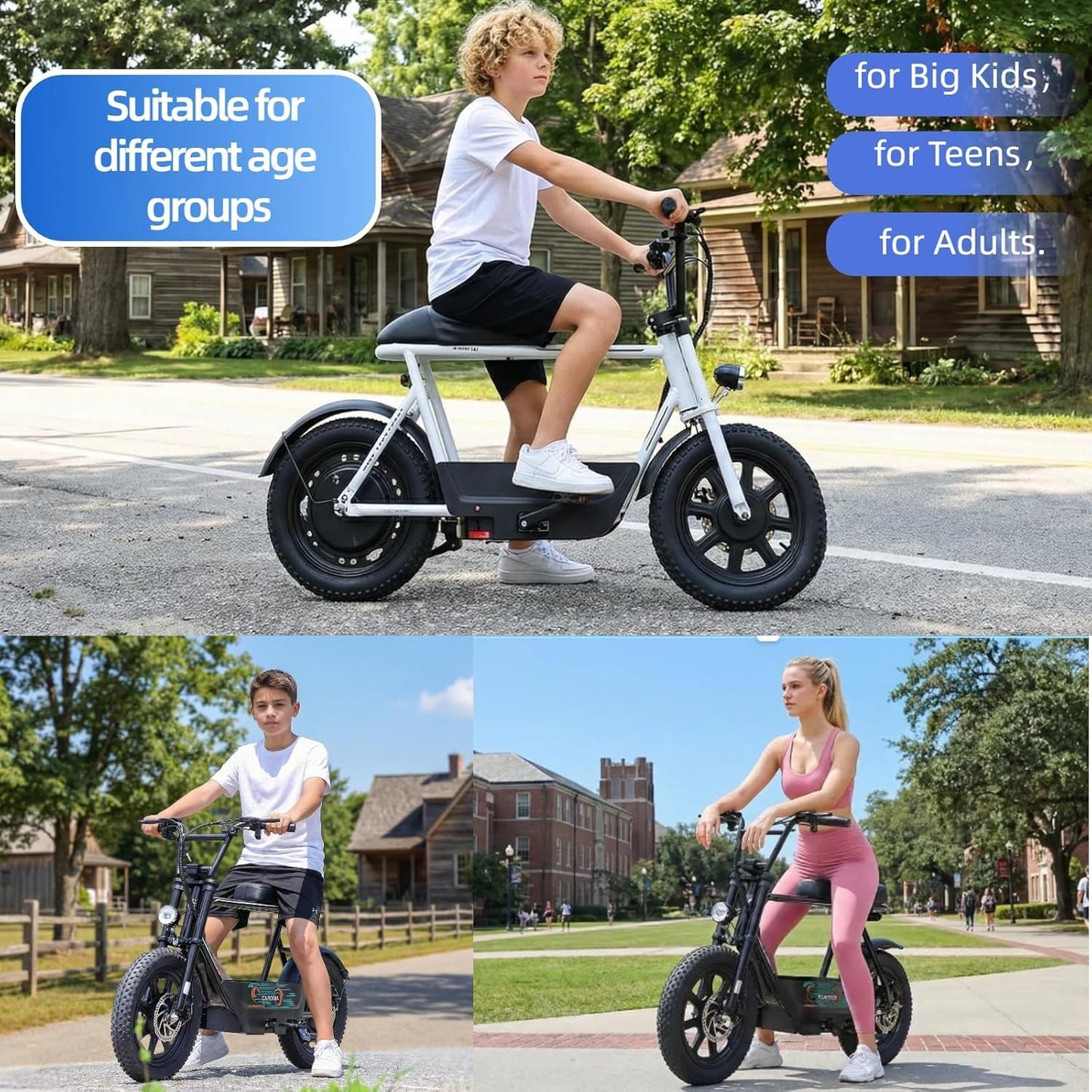 Caroma Peak 560W Electric Scooter with Seat, 16" Fat Tire Electric Scooter for Adults & Teens, 15 Miles Ranges 20MPH Max Speed, Electric Motorcycle for Commuting with Basket