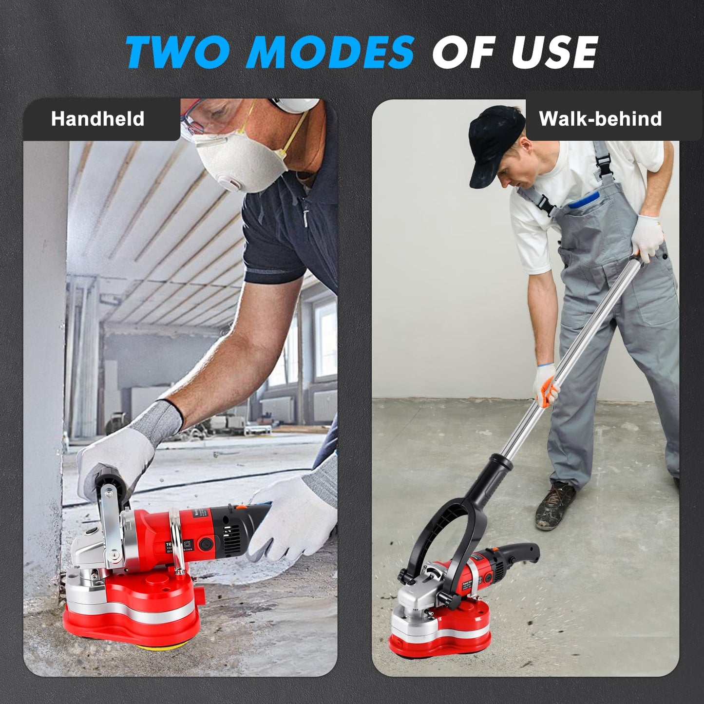 YUCHENGTECH 3 Head Concrete Grinder 4" Concrete Floor Grinder 2800W 6 Speed Concrete Surface Planer with Dust Extraction Shroud & Extendable Rod for Grinding Concrete Cement Marble Granite