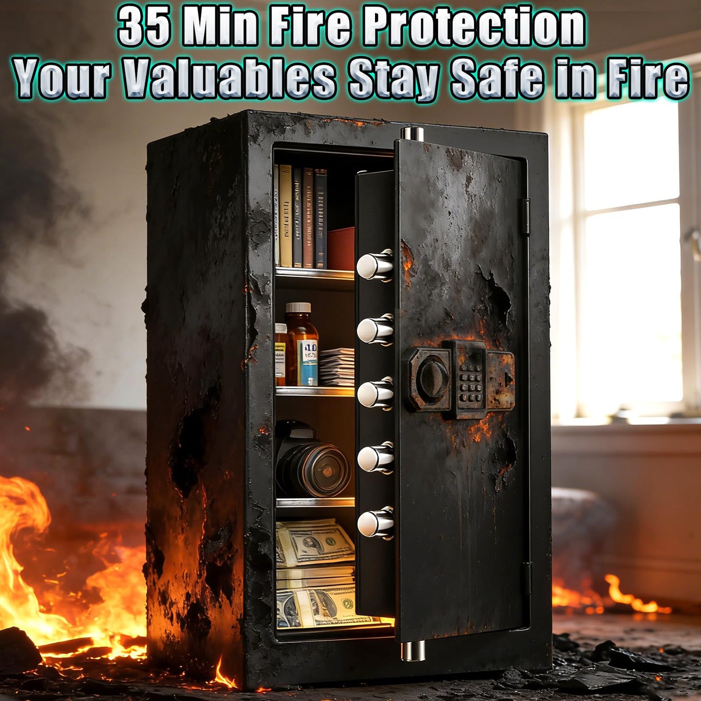 [𝟮𝟬𝟮𝟲 𝗡𝗲𝘄] 25.59'' Tall Large Safe Fireproof Waterproof | 1800°F Fire Protection for 35 Mins, Digital Safe Box with Spare Keys, Alert Alarm and Removable Shelf, Anti-Burglar Safes for Home File