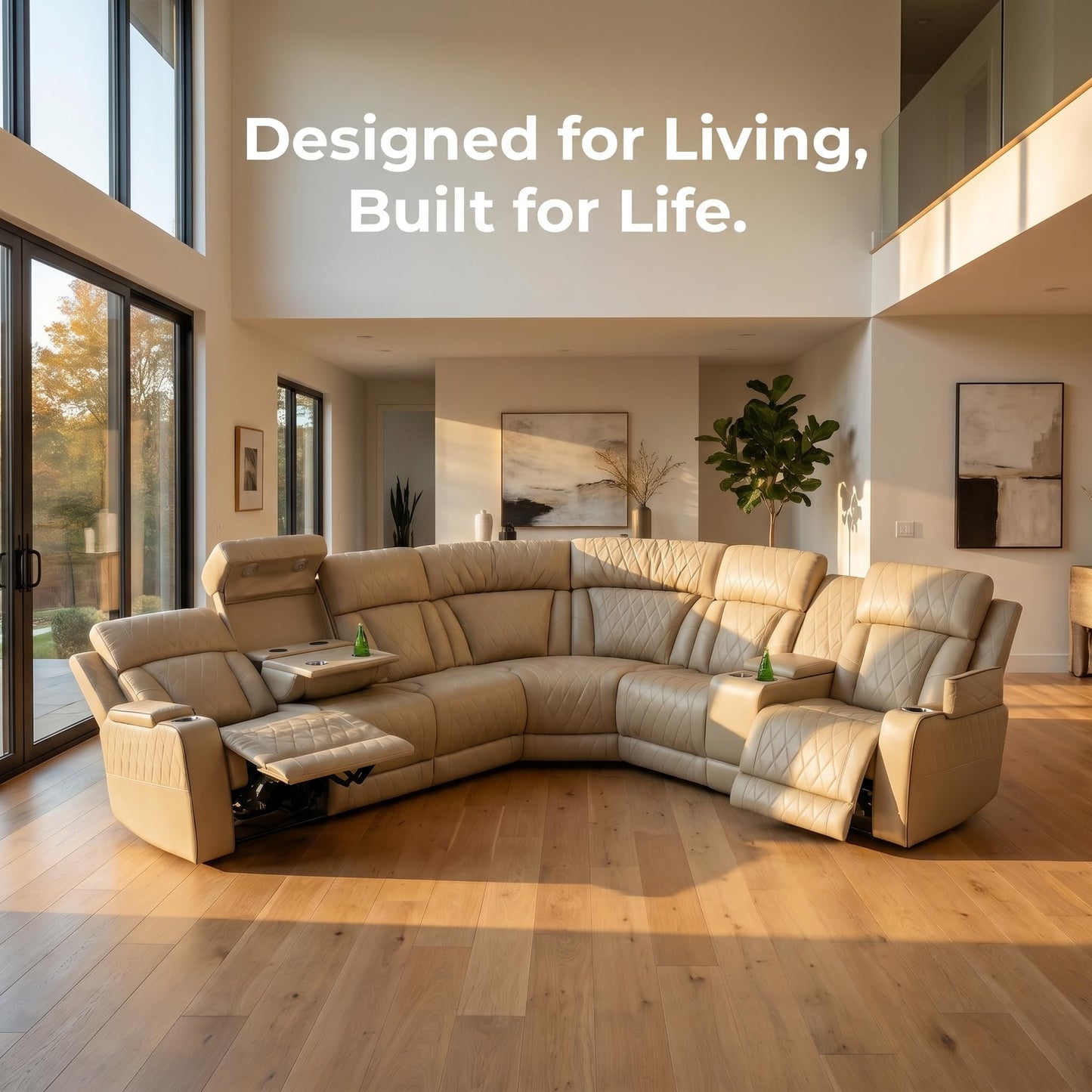 Trygoal Power Reclining Sectional Sofa Set, L-Shaped Sectional Couch for Living Room, Home Theater Seating with Cup Holders, Modern Intelligent Recliner Sofa, Dark Brown