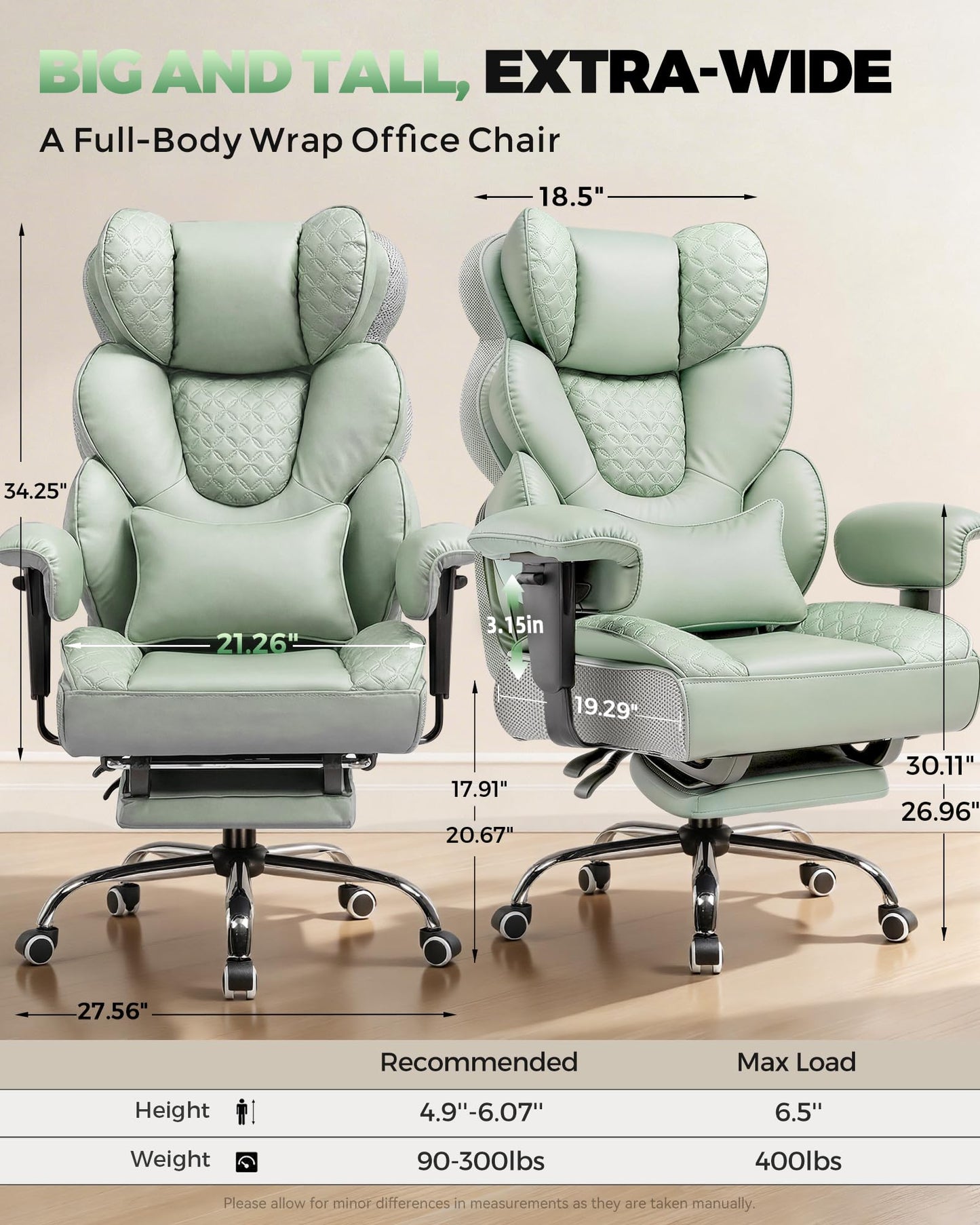 COMHOMA Big and Tall Office Chair with Upgrade Footrest, Heavy Duty Gaming Chair High Back Executive Chair with Spring Lumbar Support for Lower Back Pain Relief, 150°Reclining Adjustable Armrests
