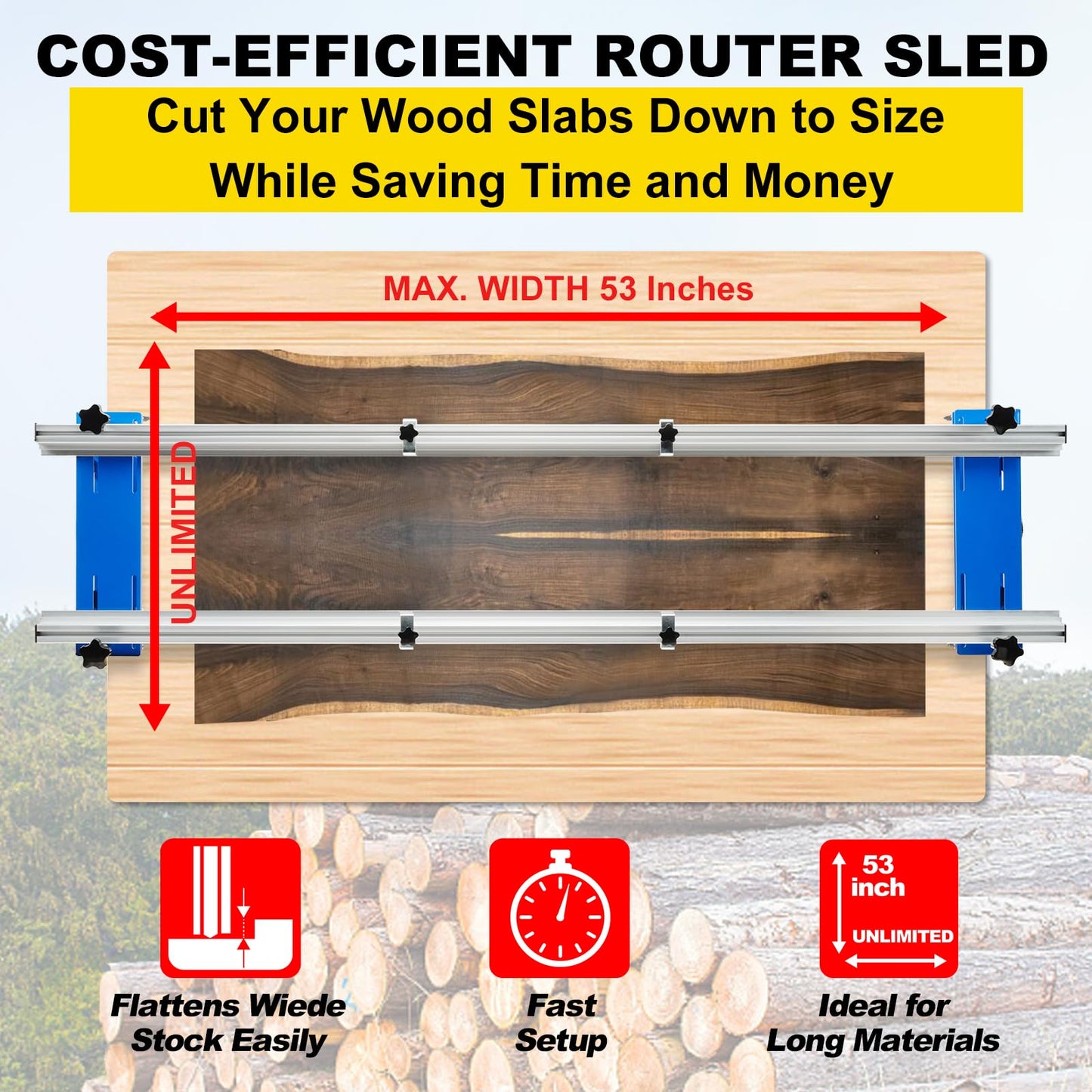 ONECHOI Router Sled, 64 Inches, Trimming Planing Machine for Woodworking for Slabs, XYZ Axis Adjustable, Slab Flattening Jig w/Adjustable Knob, Slab Flattening Mil, Great for Home Improvement Projects