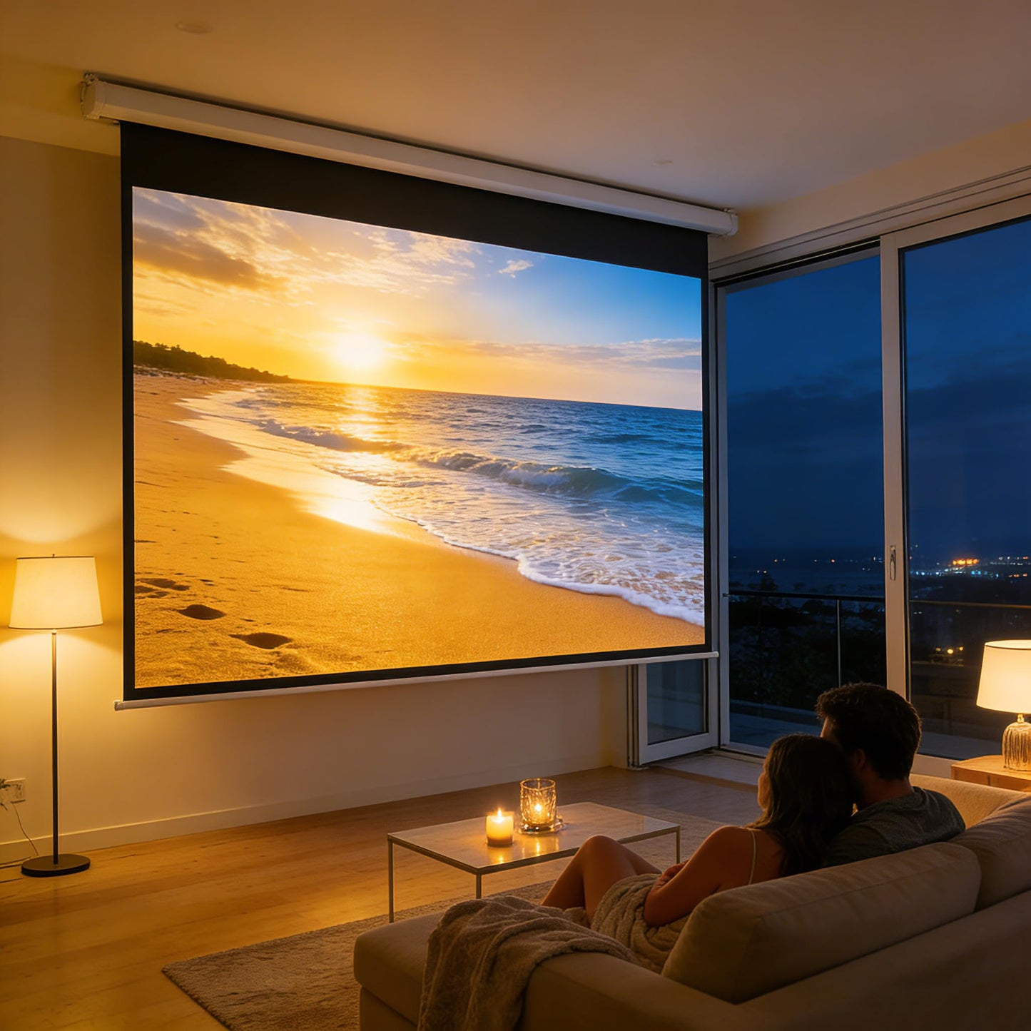 YODOLLA 150" Projector Screen Motorized 16:9, 4K HD Pull Down Retractable Projection Screens Electric Automatic Wall Ceiling Movie Screen for Office Classroom Indoor with Remotes