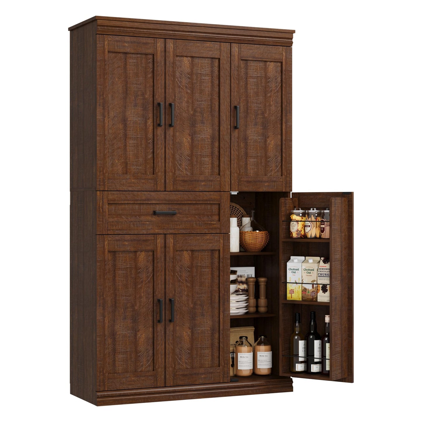Garvee 70" Tall Kitchen Pantry Storage Cabinet, Modern Kitchen Hutch Cabinet with Doors and Shelves, Freestanding Food Pantry with Large Storage Drawer for Dining Room and Household Organization