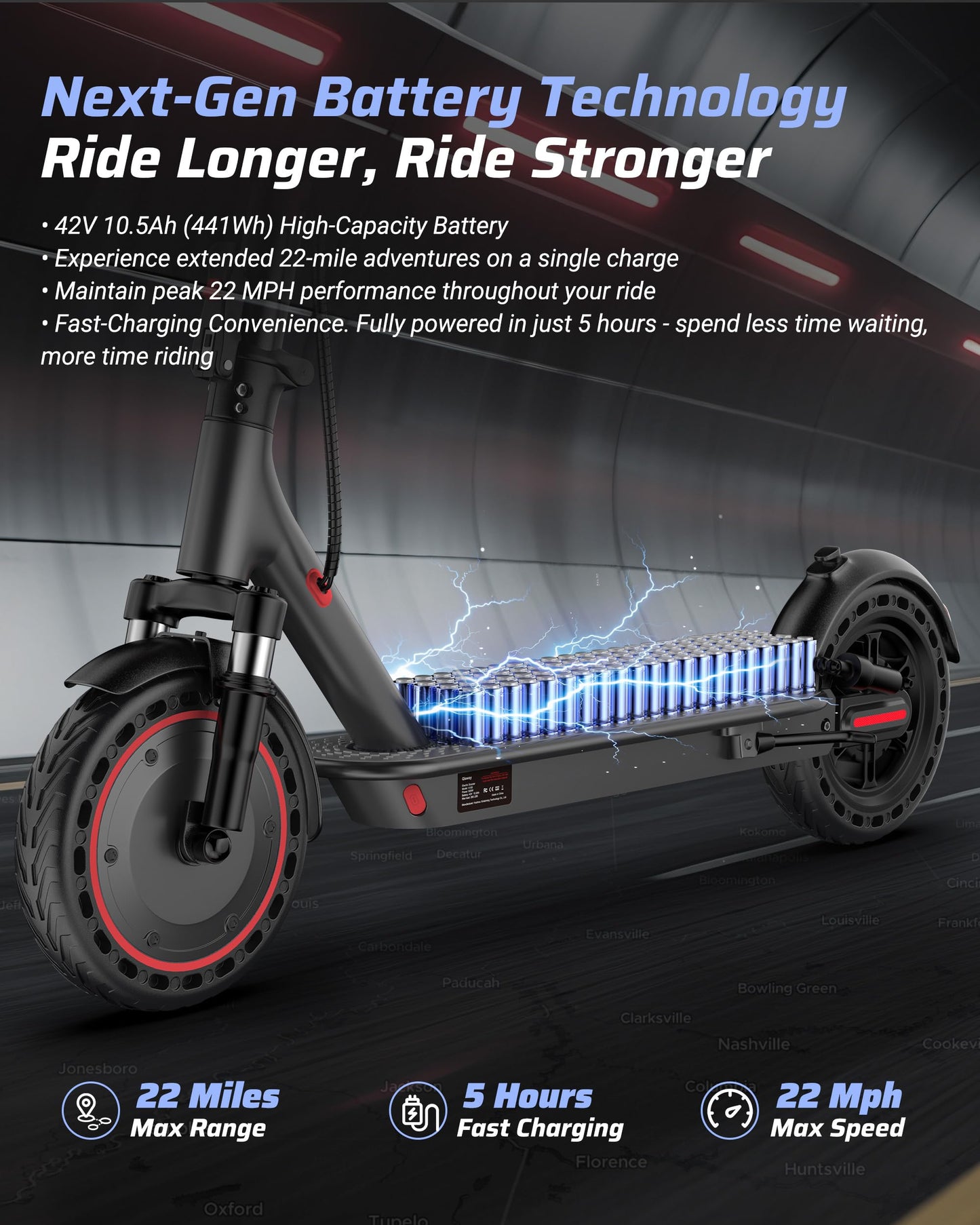 Qlaway 500W Motor Adult Electric Scooter - 22 Mph Maximum Speed & 22 Miles Range, 10" Solid Tires, Aluminum Alloy Folding Kick Scooter with Dual Suspension