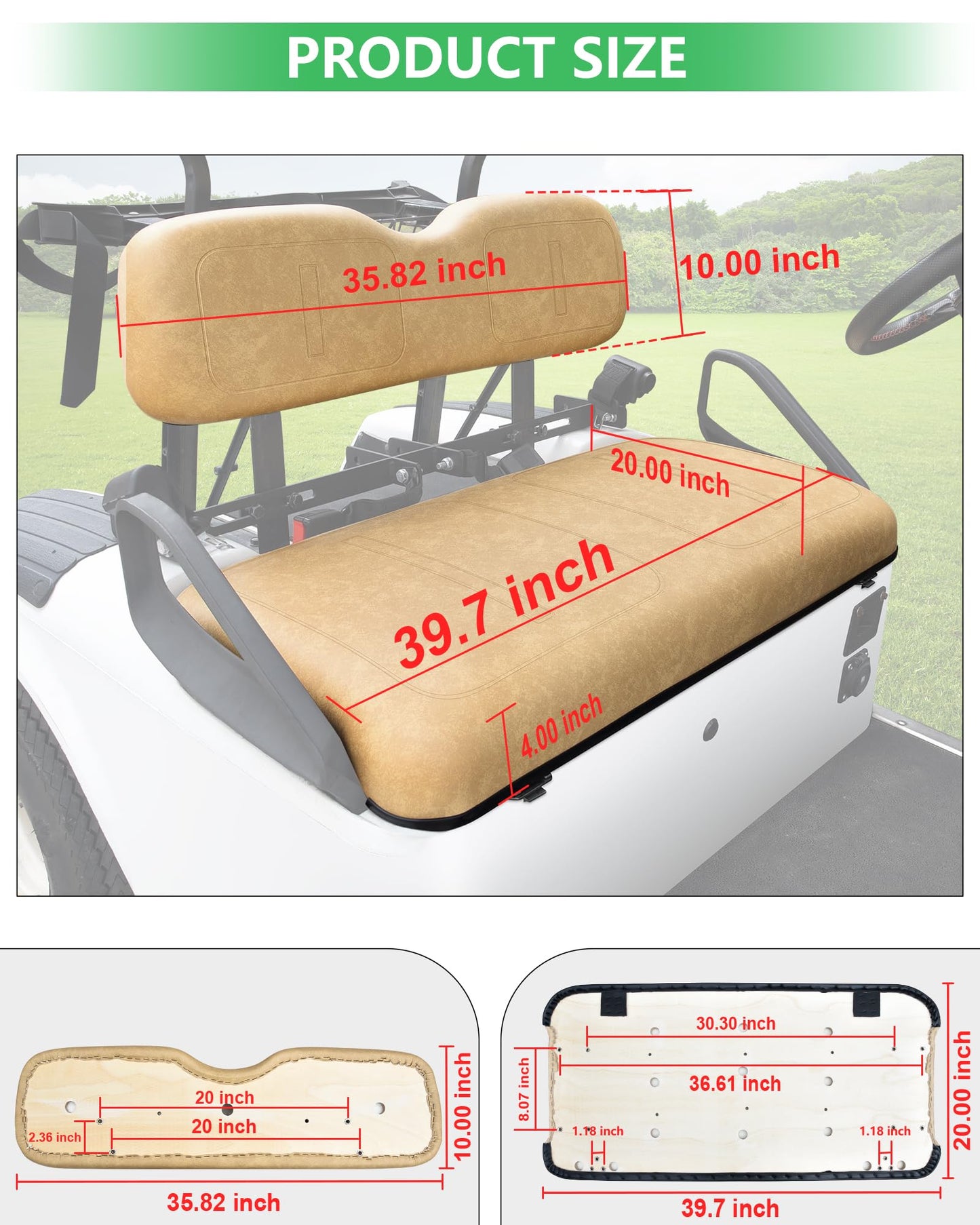 HEOHOU Golf Cart Front Seat Replacement Cushion Assembly Kit for EZGO TXT Medalist 1994-2013 Models,Golf Cart Front Seat Back and Seat Bottom Cushion,Tan