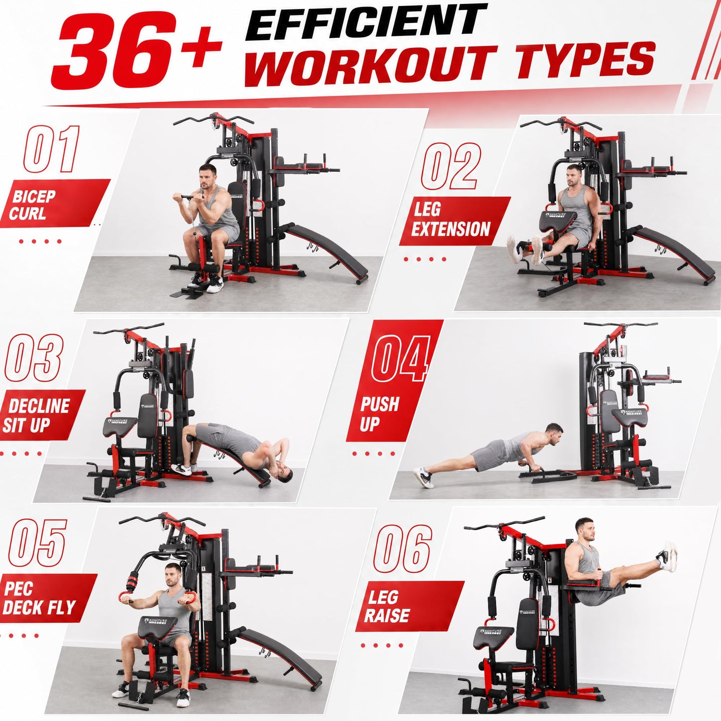 Signature Fitness Home Gym System Workout Station, Smith Machine & Leg Press – Multifunctional All-in-One for Full Body Strength Training, LAT Pull-Down, Pulley System, and Seated Rowing