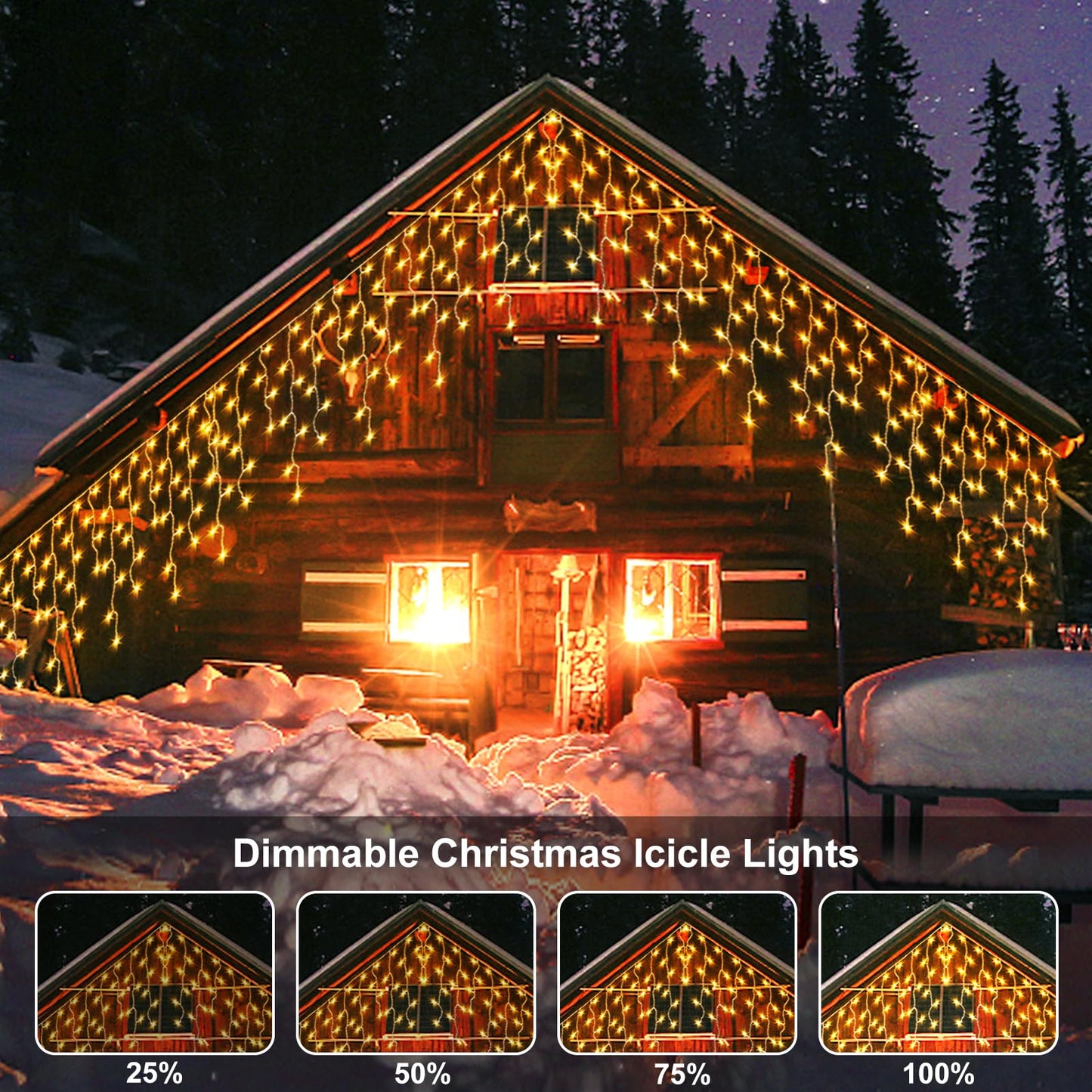 echosari Icicle Lights 10Ft 102 LED Warm White Battery Operated Dimmable with Timer Remote - Clear Wire